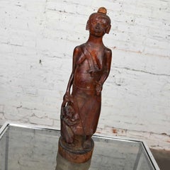 Vintage Tribal Makonde Hand Carved Ebony Wood Art Sculpture Mother & Children