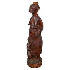 Used Tribal Makonde Hand Carved Ebony Wood Art Sculpture Mother & Children