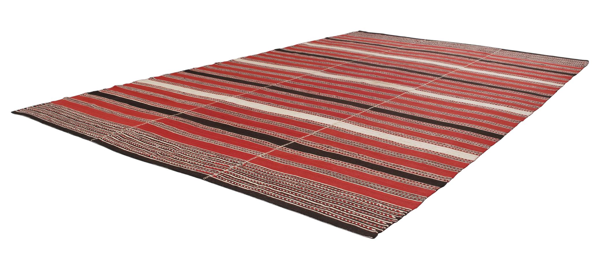 Hand-Woven Vintage Tribal Mid-Century Modern Persian Flat-Weave Rug For Sale