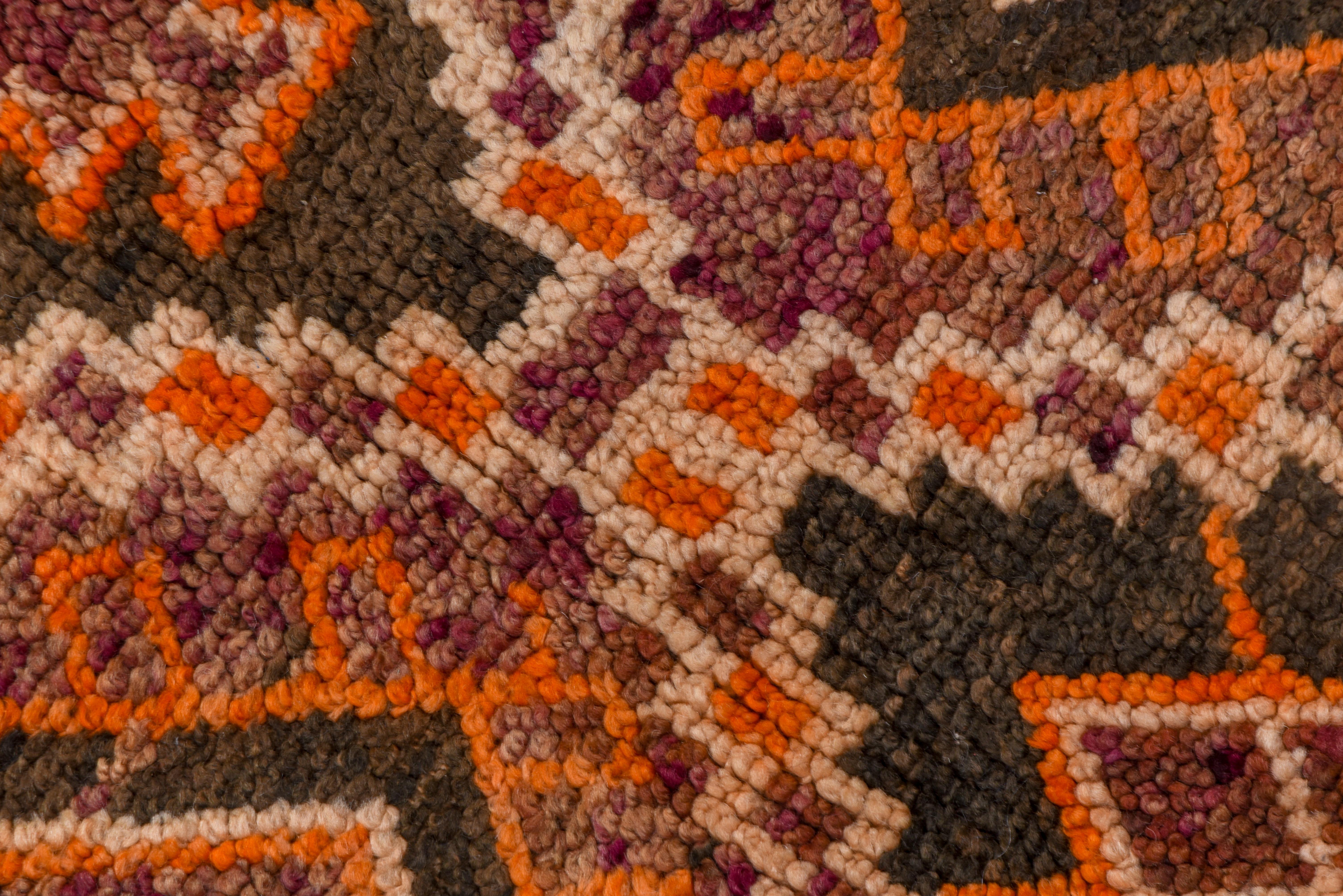 Vintage Tribal Moroccan Azilal Gallery Carpet, Orange Brown and Purple Tones For Sale 1