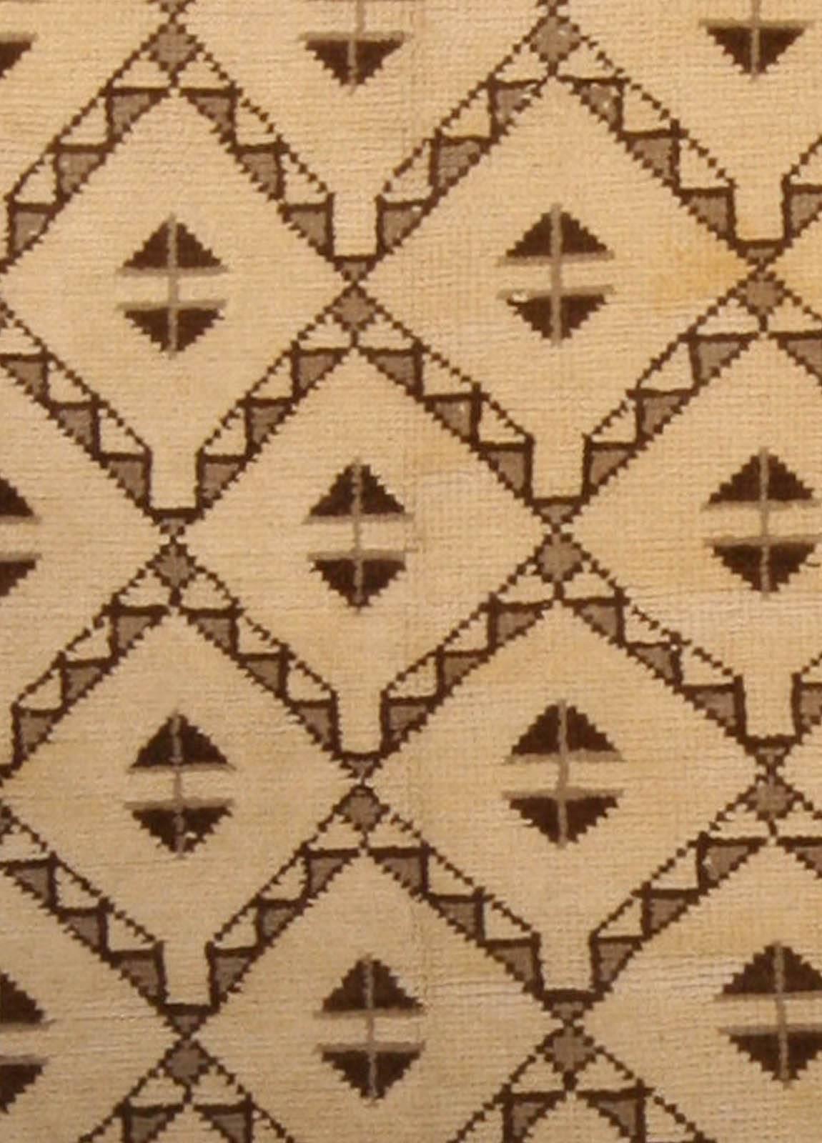 Vintage Tribal Moroccan rug with brown triangles motif on camel background
Size: 6'2