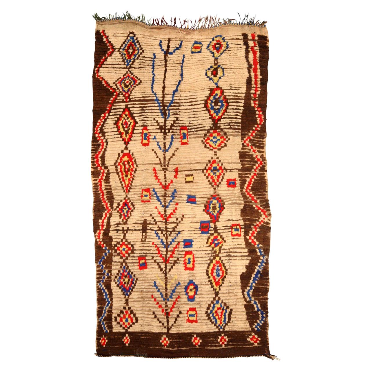 Vintage Tribal Ivory Moroccan Wool Scatter Rug For Sale at 1stDibs