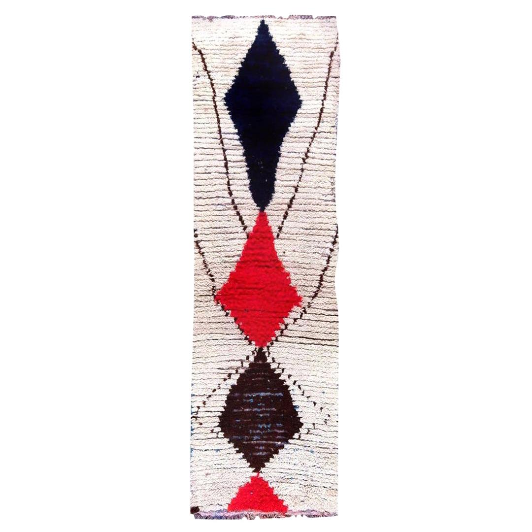 Vintage Tribal Moroccan White, Red, Blue, Black Wool Rug by Doris Leslie Blau