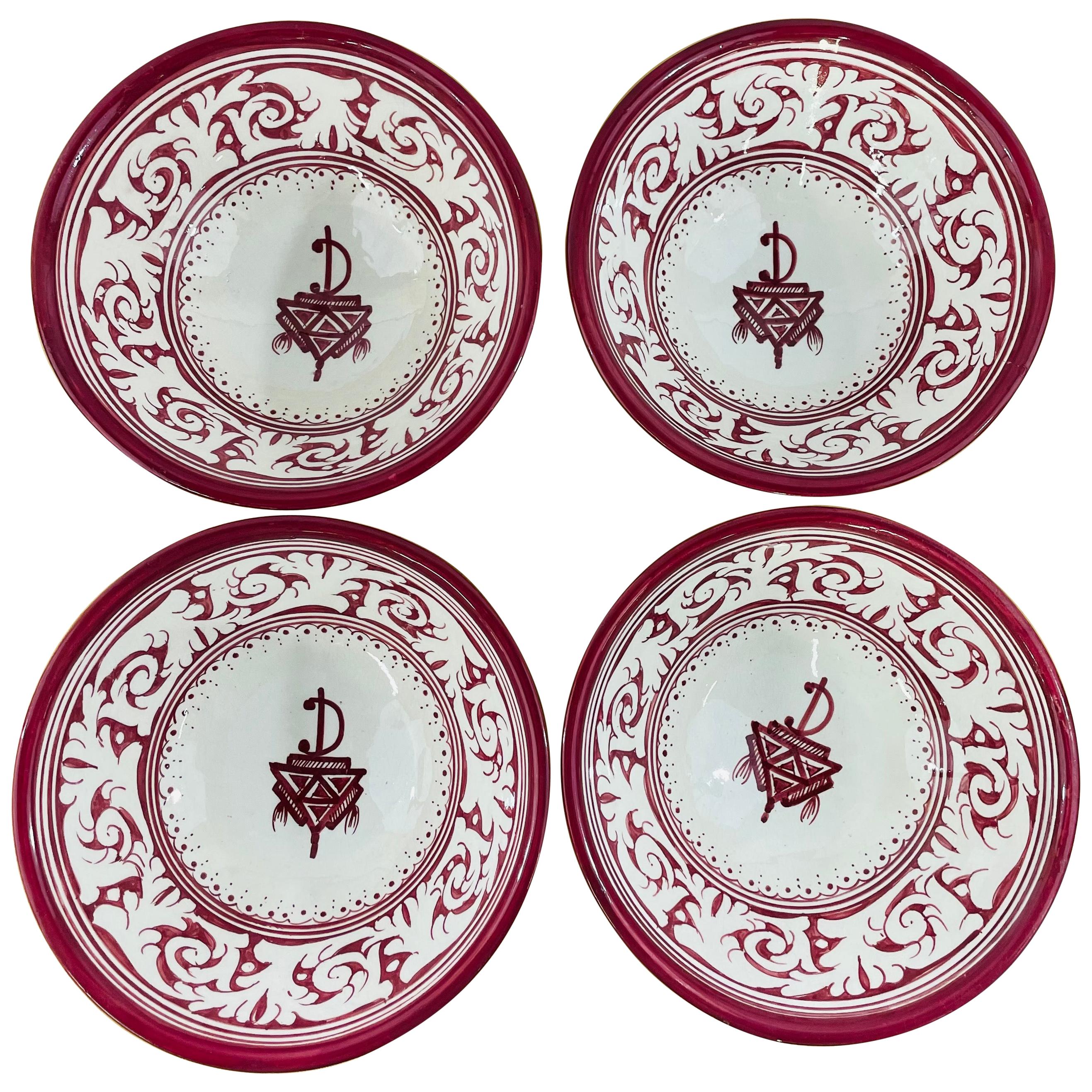 Vintage Tribal Moroccan Hand Painted Large Bowls, Set of 4 For Sale