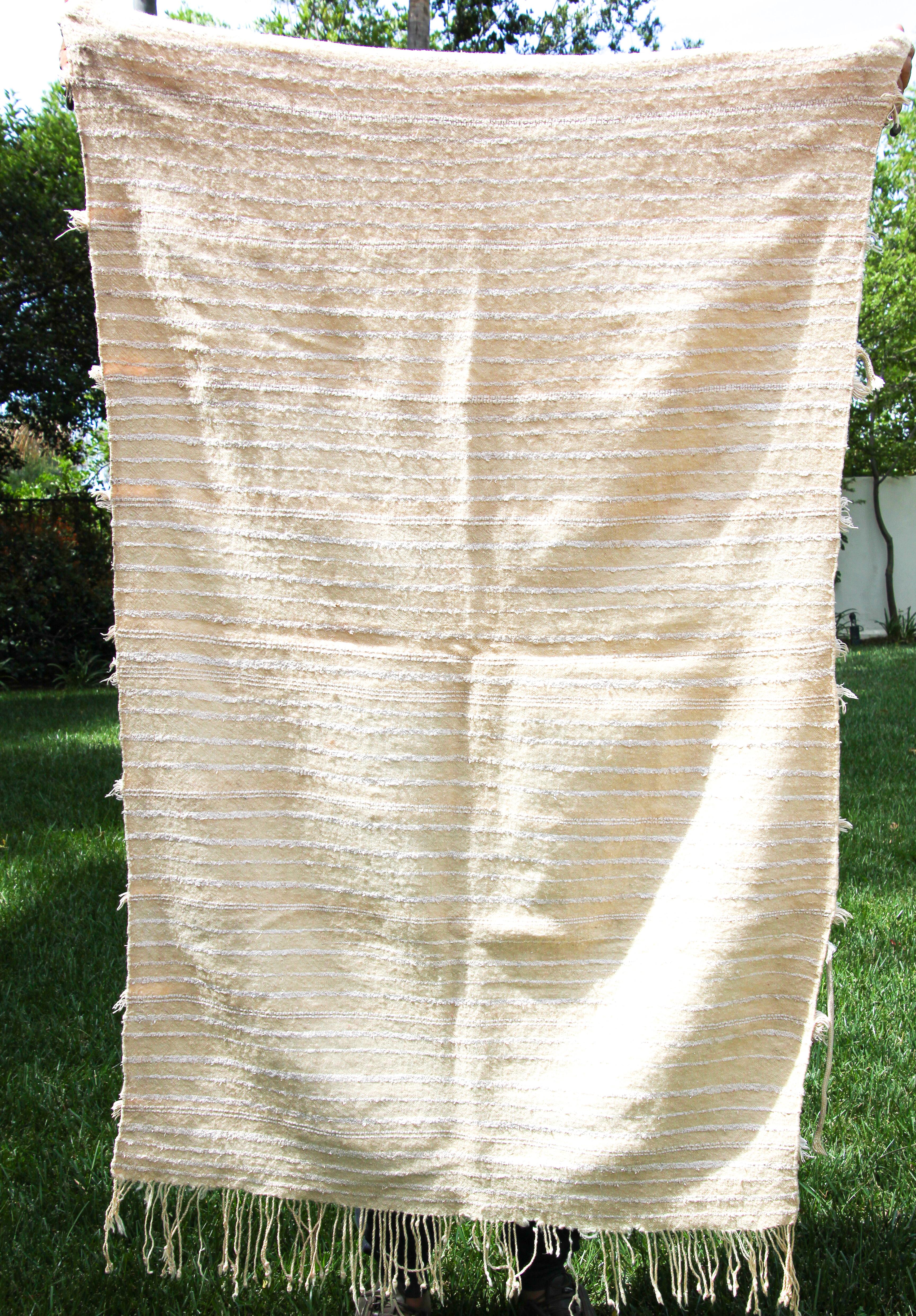 1960s Vintage Moroccan Textile Handcrafted Wedding Blanket Throw with Sequins For Sale 4