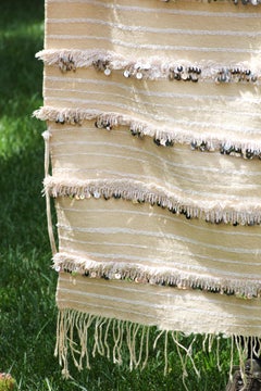 1960s Vintage Moroccan Textile Handcrafted Wedding Blanket Throw with Sequins