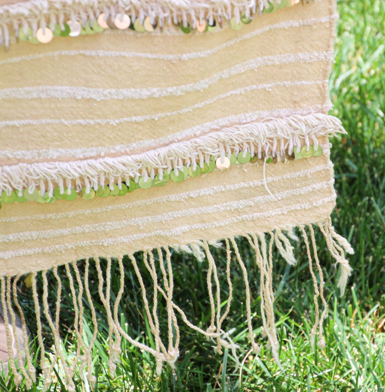 Vintage Moroccan Textile Handcrafted Wedding Blanket Throw with Sequins