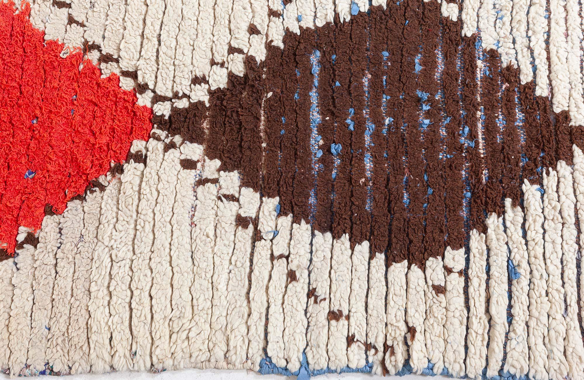 Vintage Tribal Moroccan Geometric design white, red, blue, black wool rug
Size: 3'4