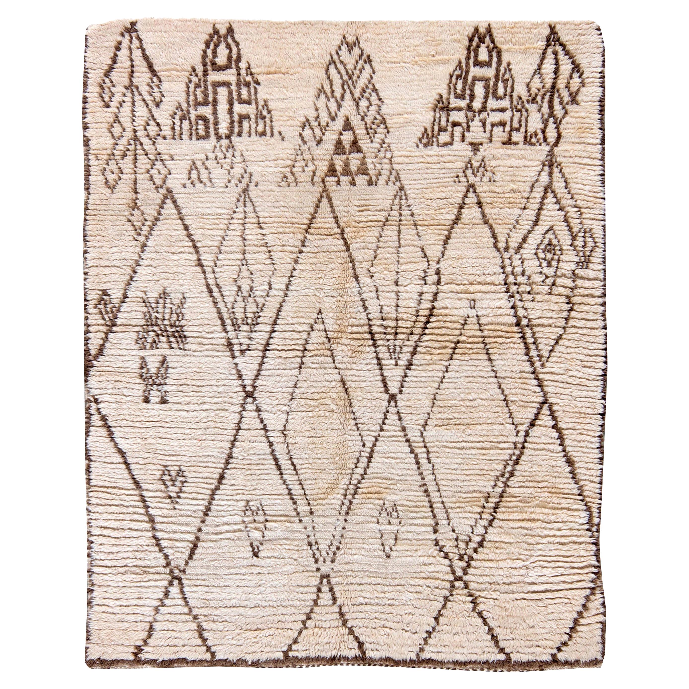 Vintage Tribal Moroccan Natural Wool Rug For Sale