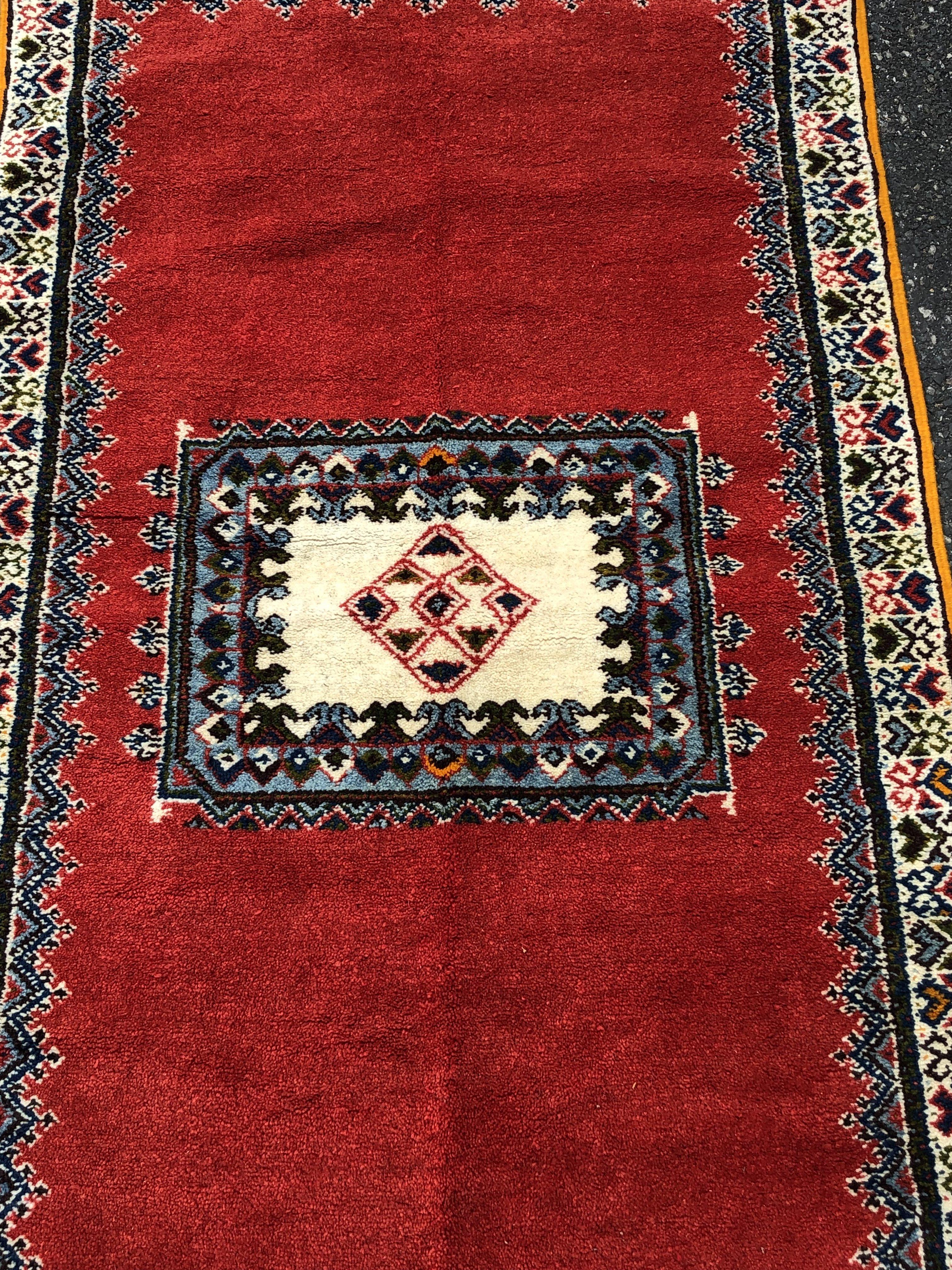 Hand-Woven Vintage Tribal Moroccan Red Handwoven Rectangular Wool Rug, Carpet