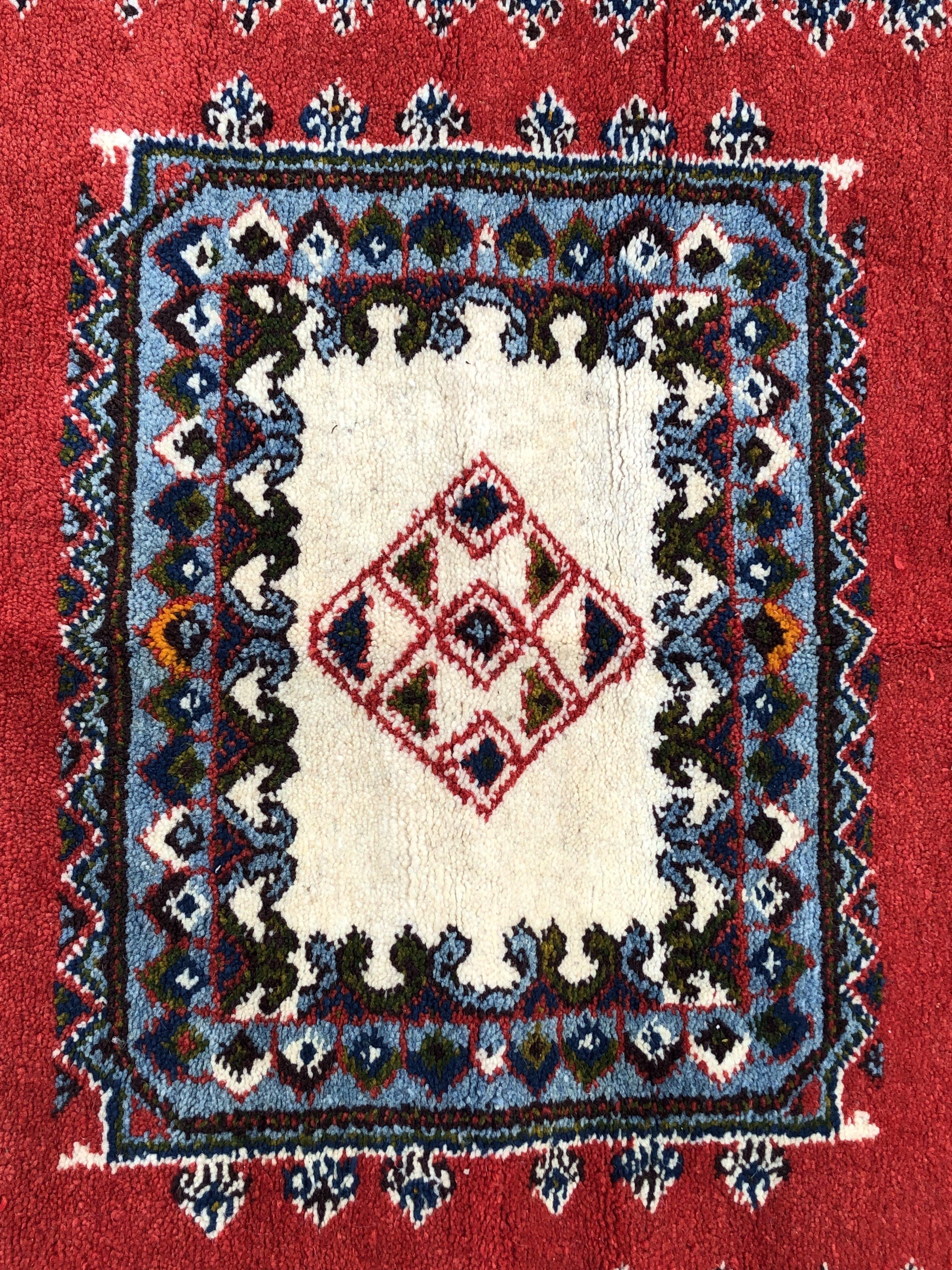 20th Century Vintage Tribal Moroccan Red Handwoven Rectangular Wool Rug, Carpet