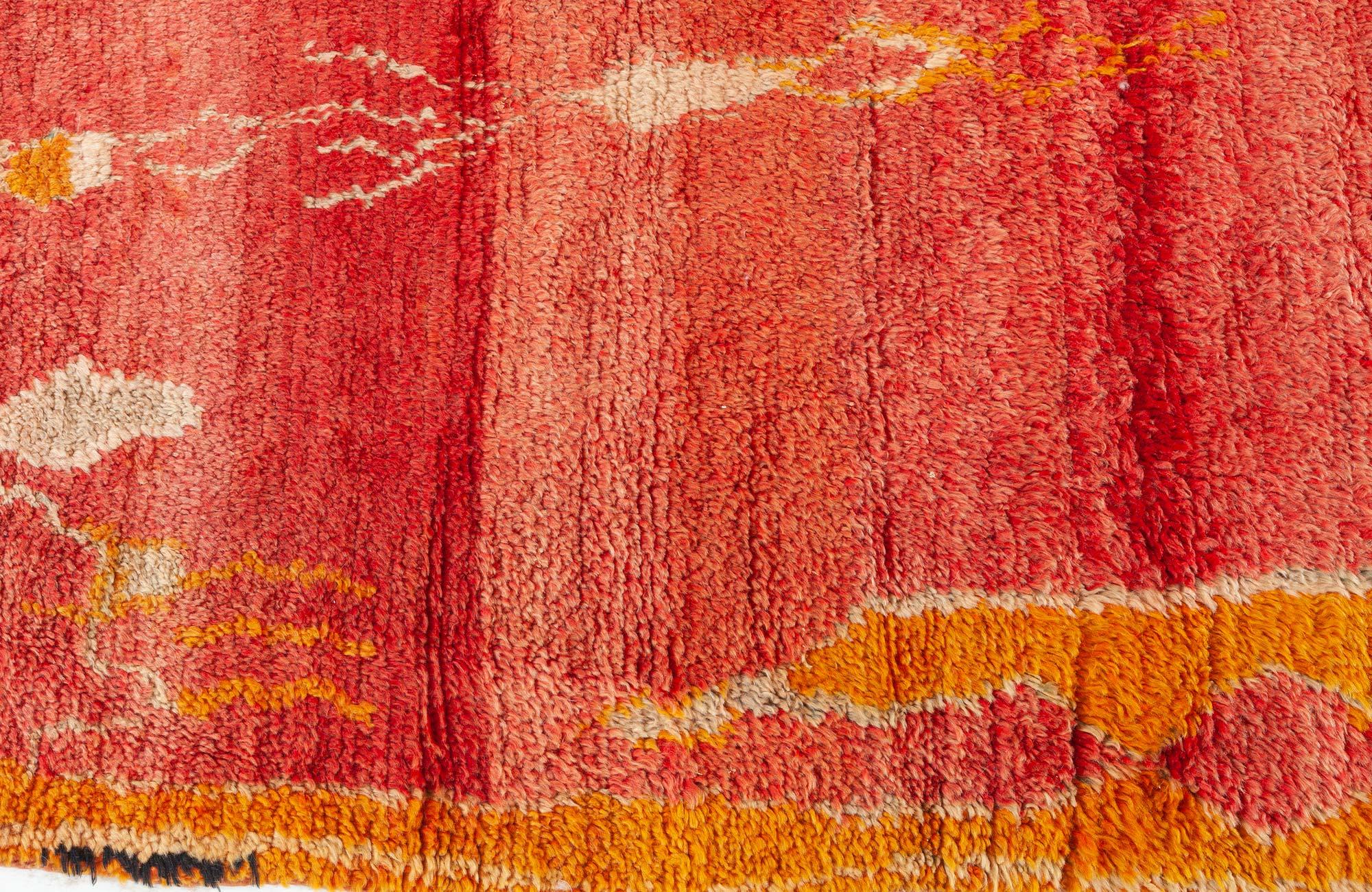 Hand-Knotted Vintage Tribal Moroccan Red Orange Wool Rug For Sale