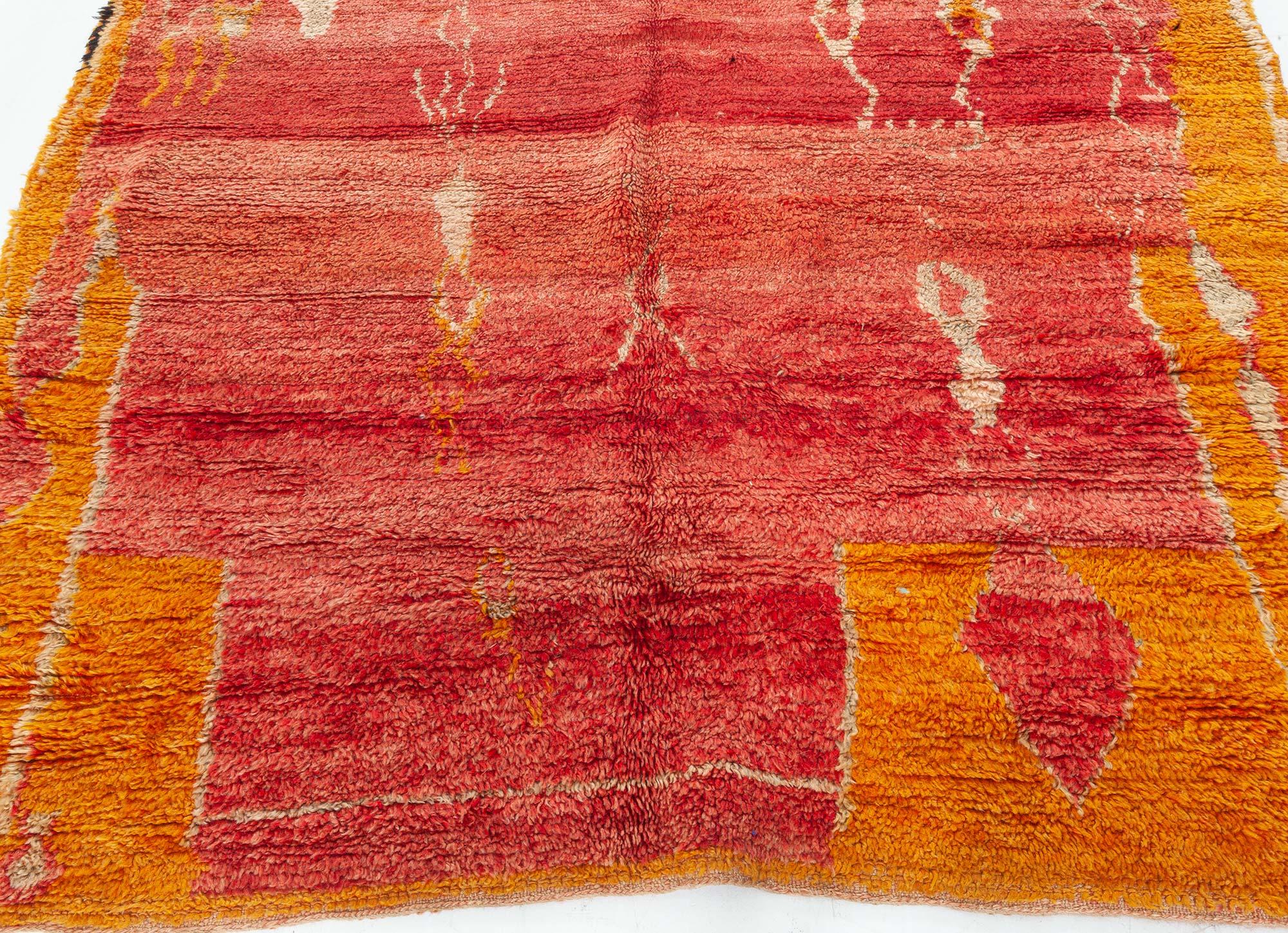 Vintage Tribal Marokkanisch Rot Orange Wollteppich (Handgeknüpft) im Angebot