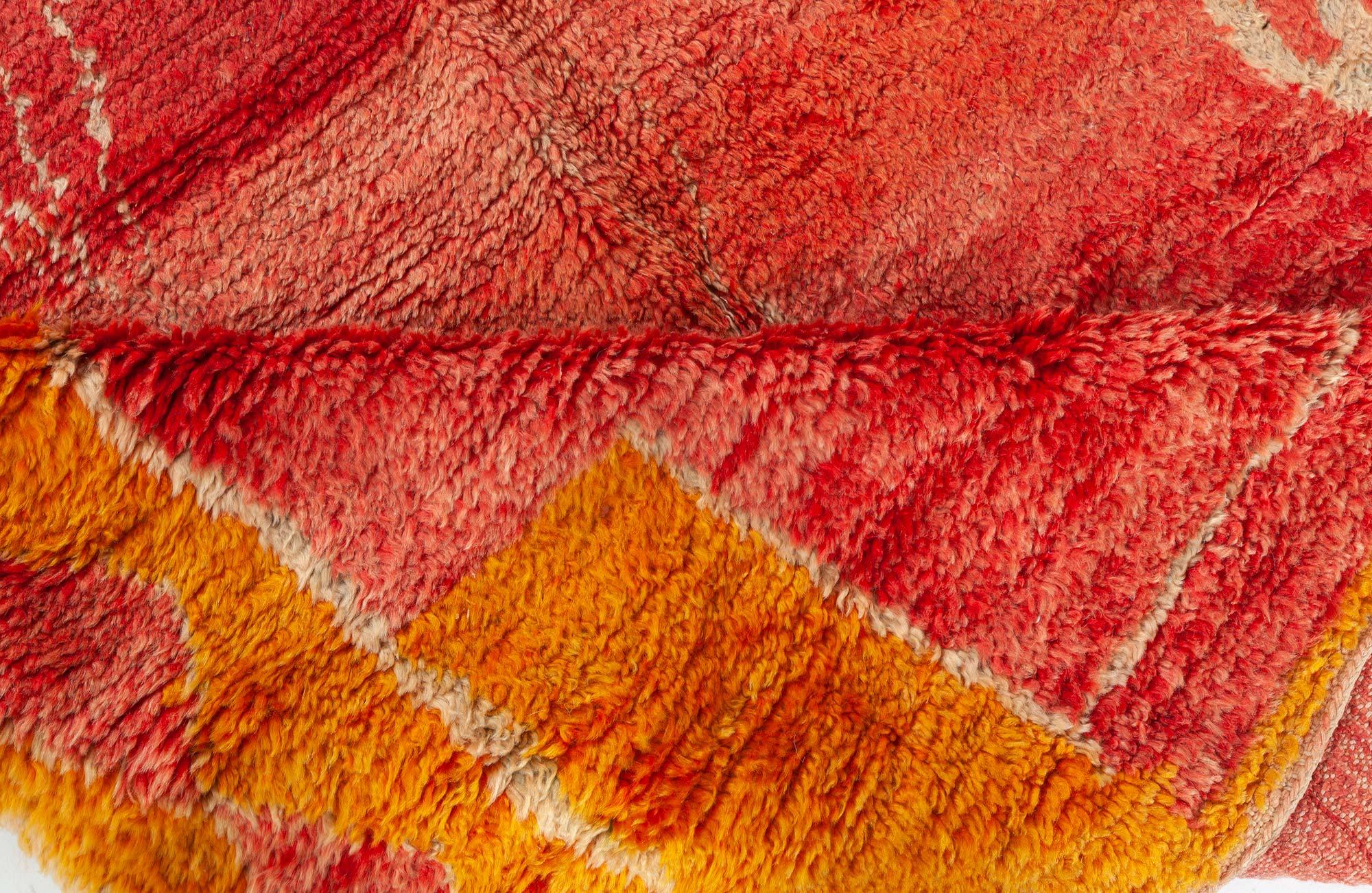 Vintage Tribal Moroccan Red Orange Wool Rug For Sale 1