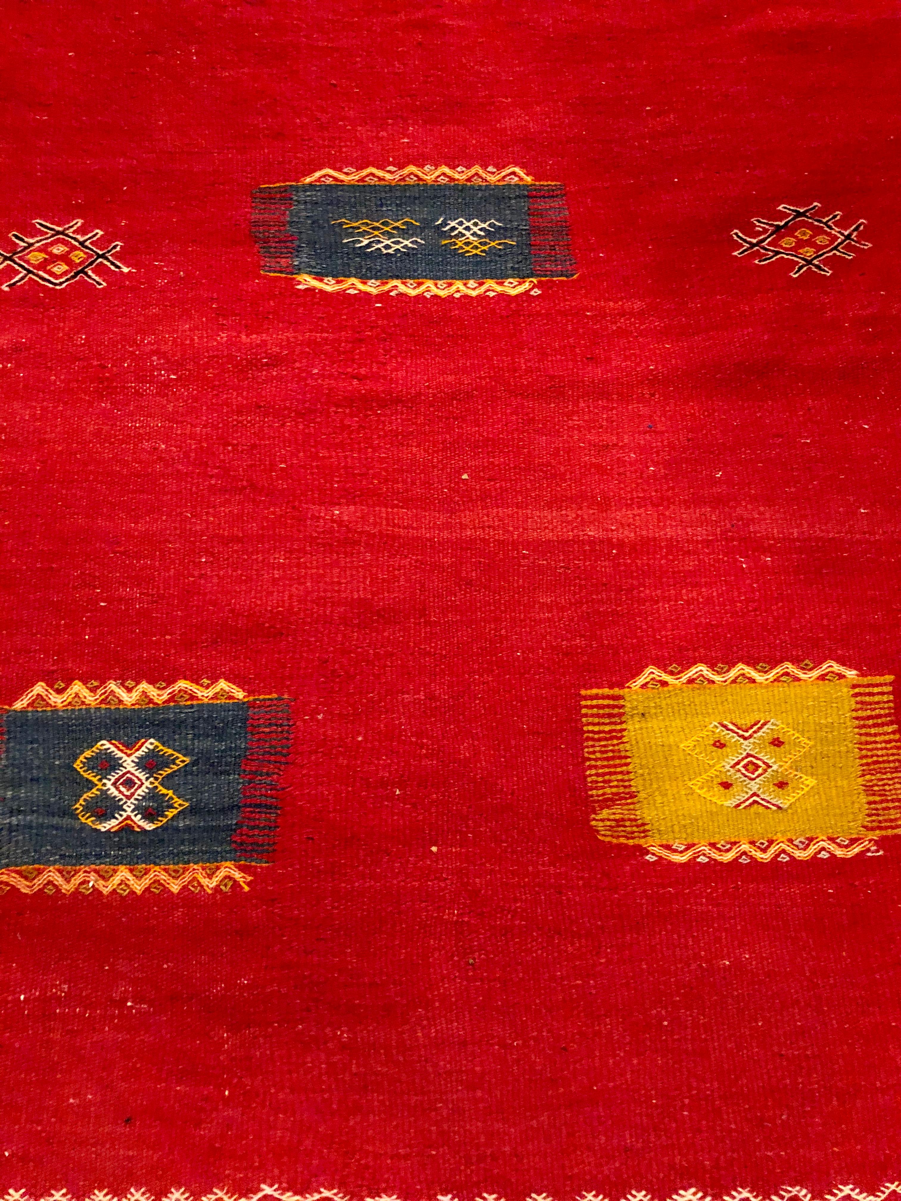 Late 20th Century Vintage Tribal Moroccan Red Wool Rug or Carpet 