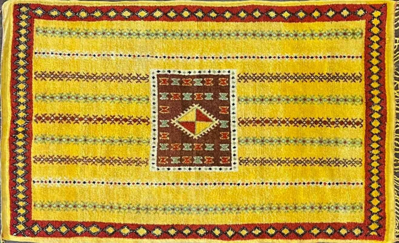 Vintage handmade Tribal North African Moroccan rug, most desirable and unique 4'3