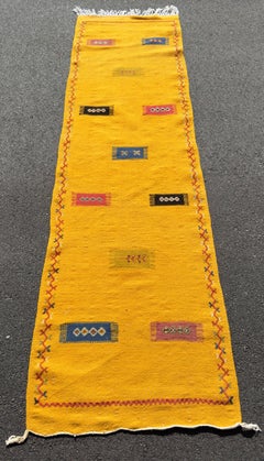 Vintage Tribal Moroccan Wool Mustard Runner Rug or Carpet