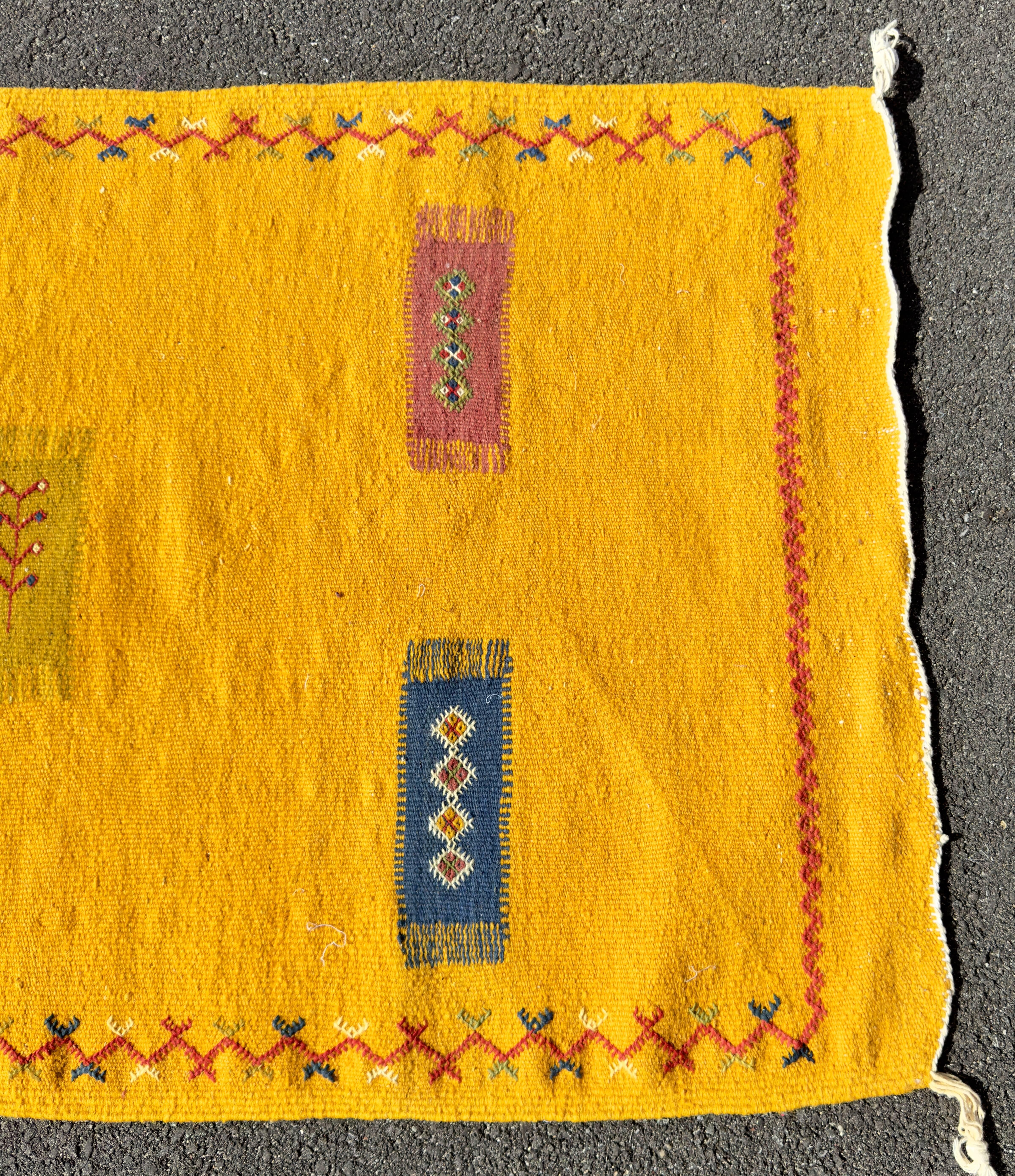 20th Century Vintage Tribal Moroccan Wool Mustard Runner Rug or Carpet  For Sale