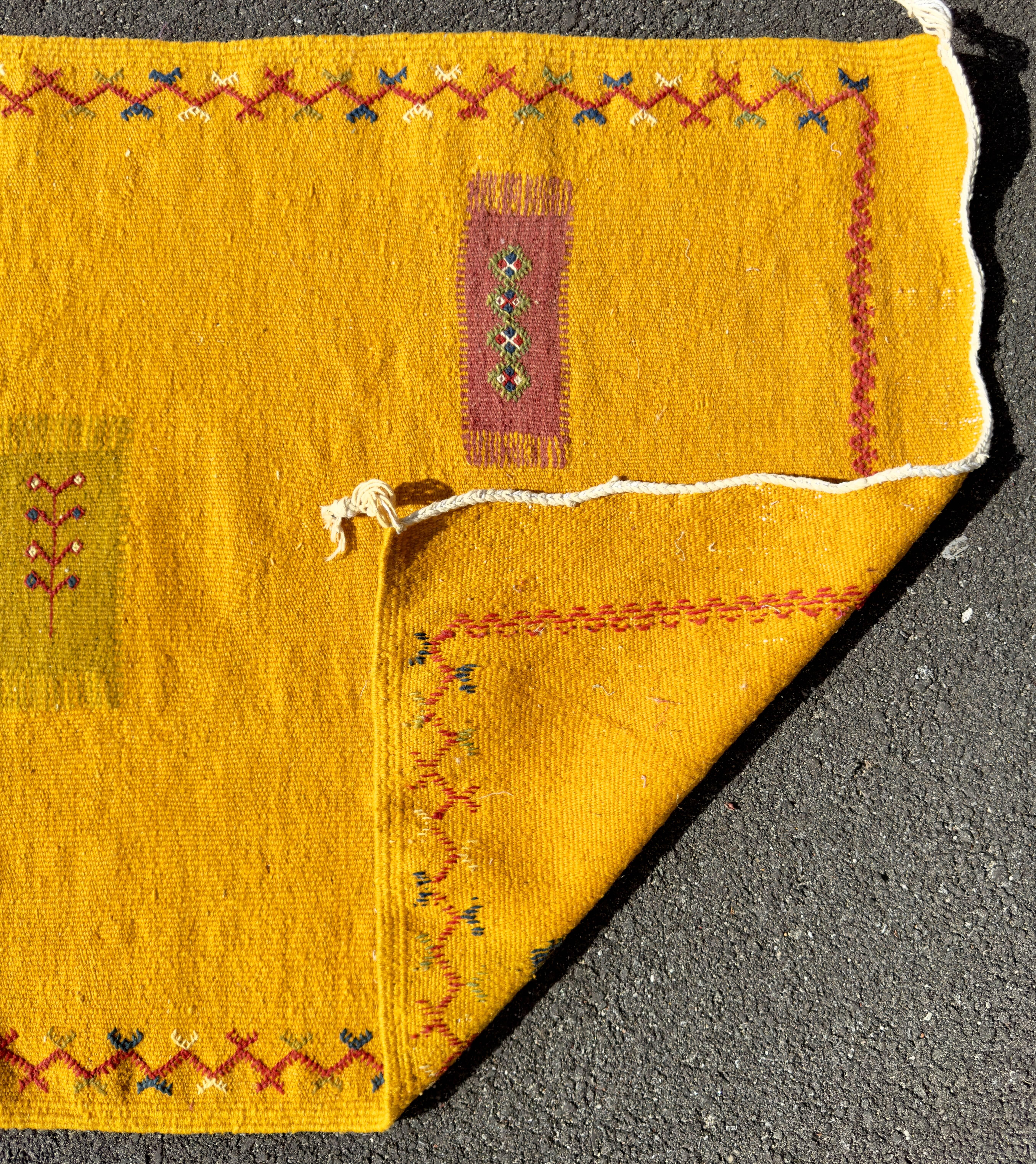 Vintage Tribal Moroccan Wool Mustard Runner Rug or Carpet  For Sale 4