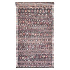 Tappeto vintage con motivi tribali in terra e prugna tessuto a mano 6'8''x11'1''