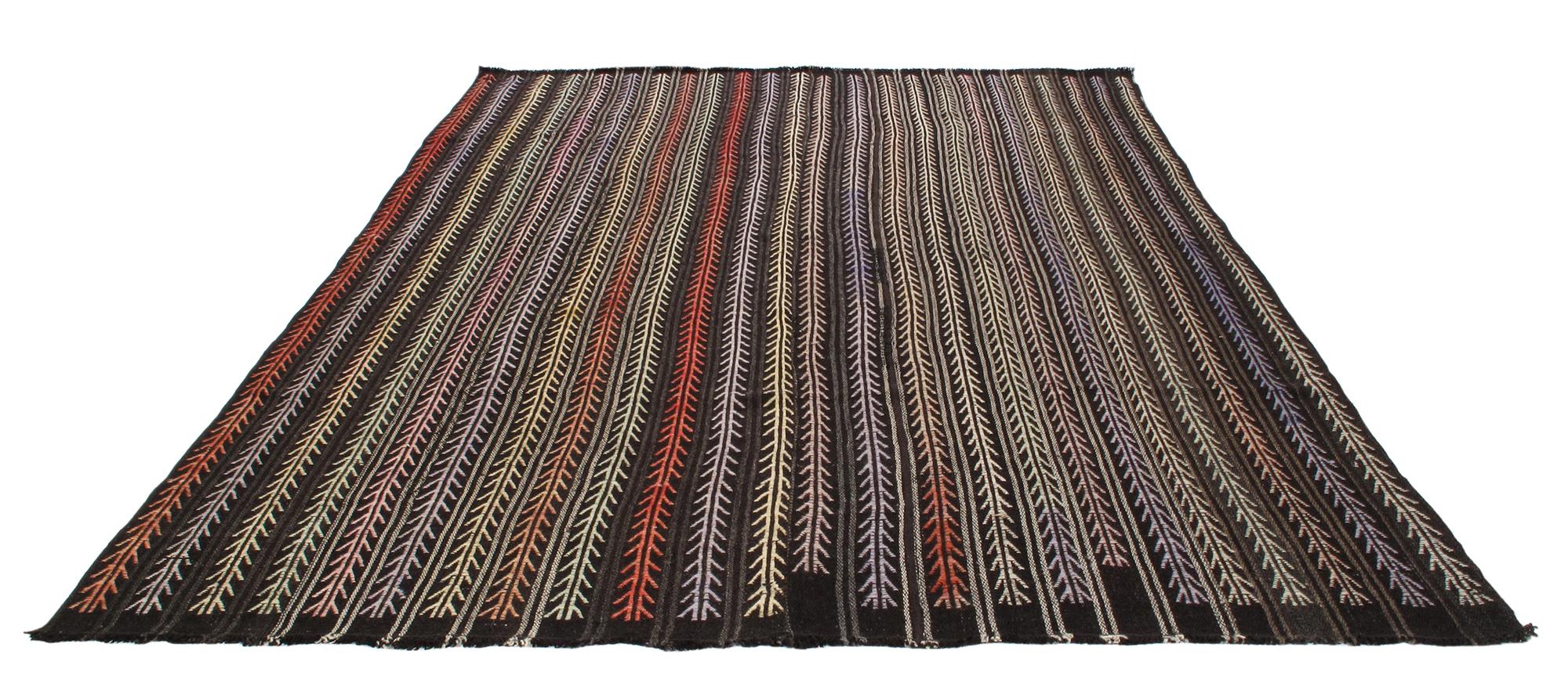 Hand-Woven Vintage Tribal Multicolor Flatweave Rug  For Sale