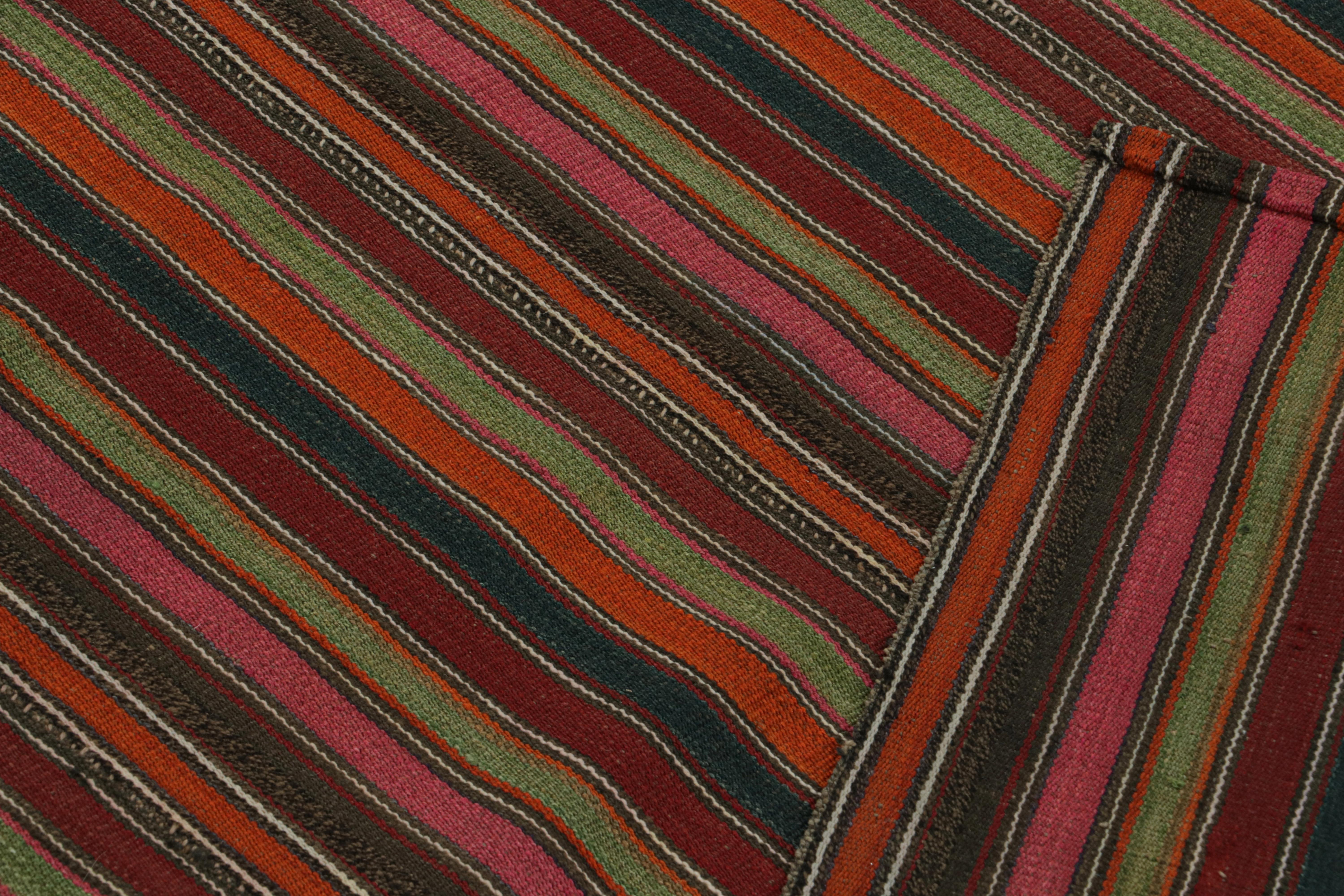 Wool Vintage Tribal Persian Kilim in Polychromatic Stripes by Rug & Kilim For Sale