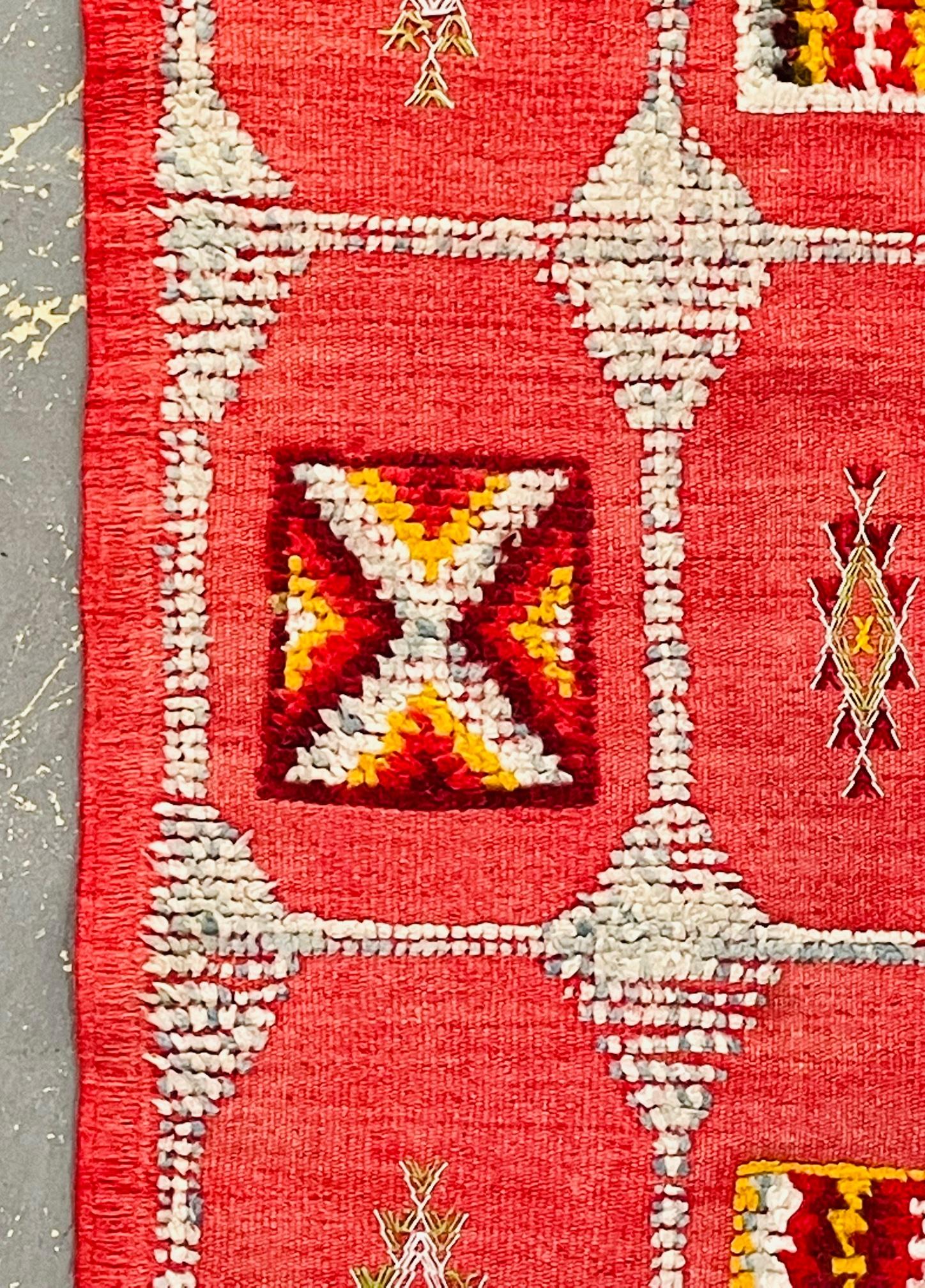 Wool Vintage Tribal Red or Pink Moroccan Rug or Carpet
