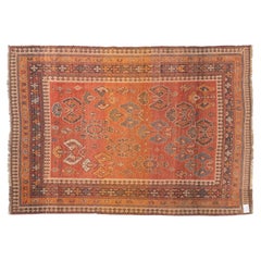 Vintage Hand-Knotted Tribal Rug, Wool Floral Design, Azerbaijan, 1960
