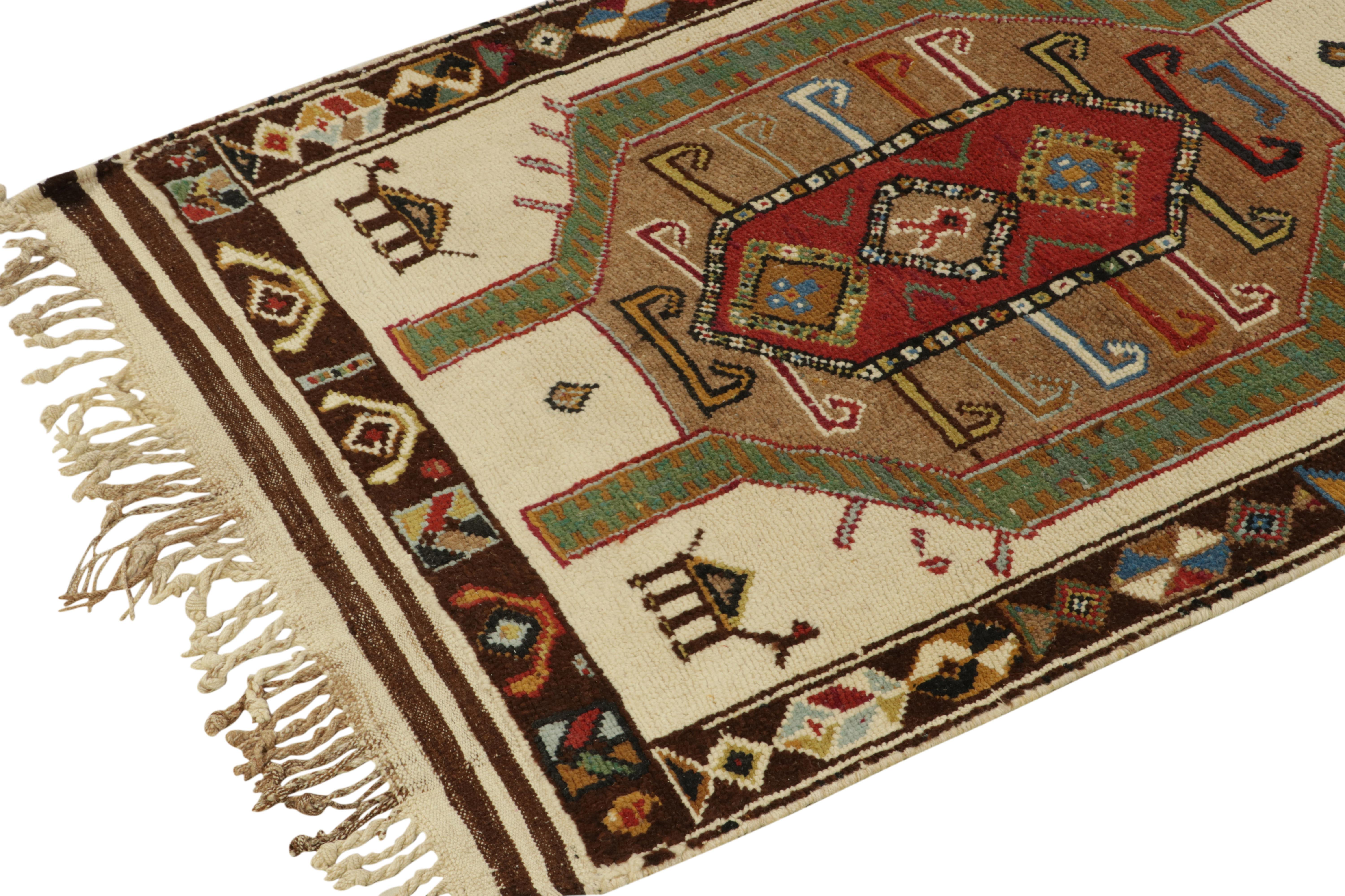 Turkish Vintage Tribal Rug in Beige, Red and Green, Geometric Patterns by Rug & Kilim For Sale