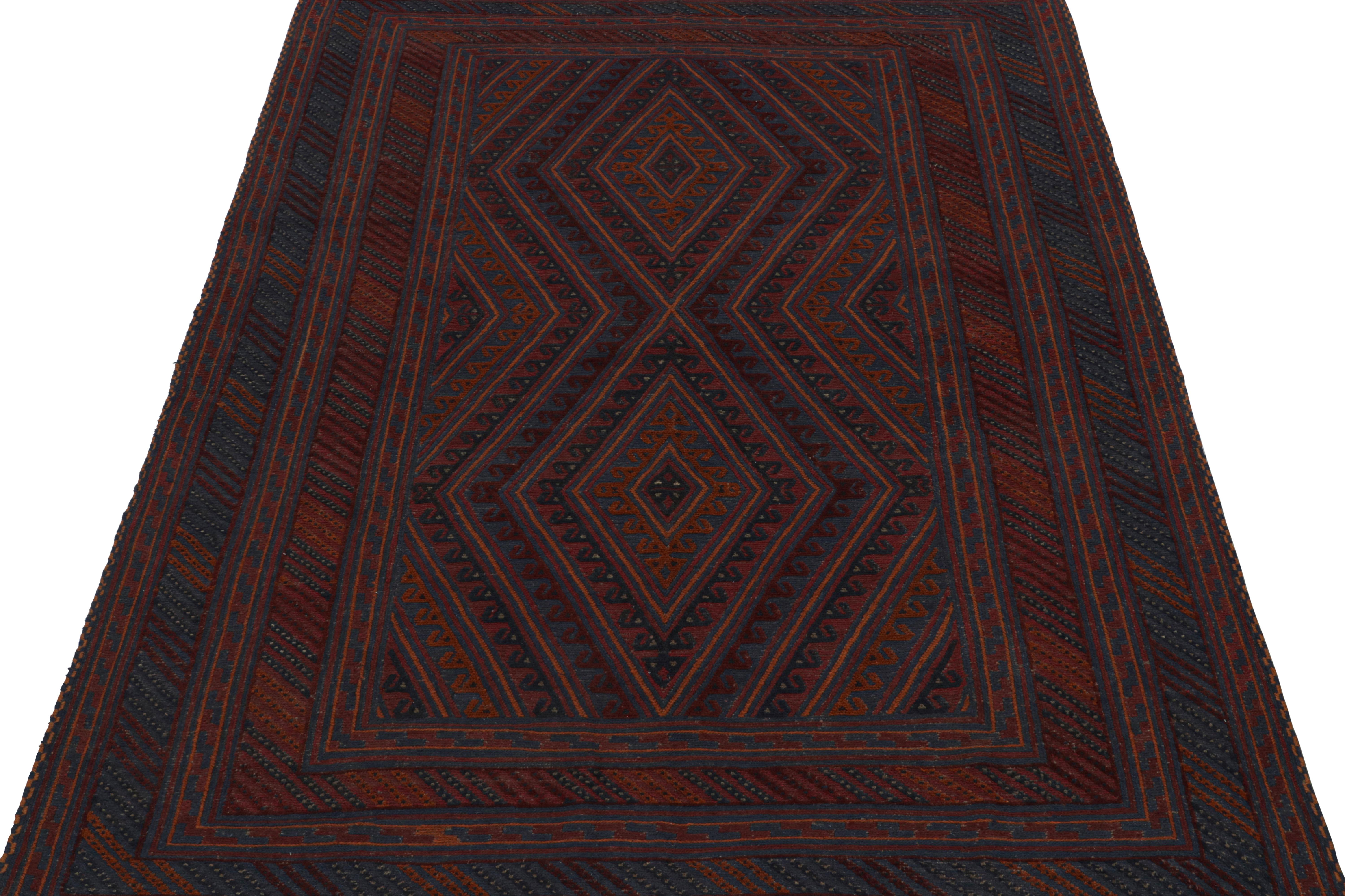 Afghan Vintage Tribal Rug with Red, Orange & Blue Geometric Pattern, from Rug & Kilim For Sale