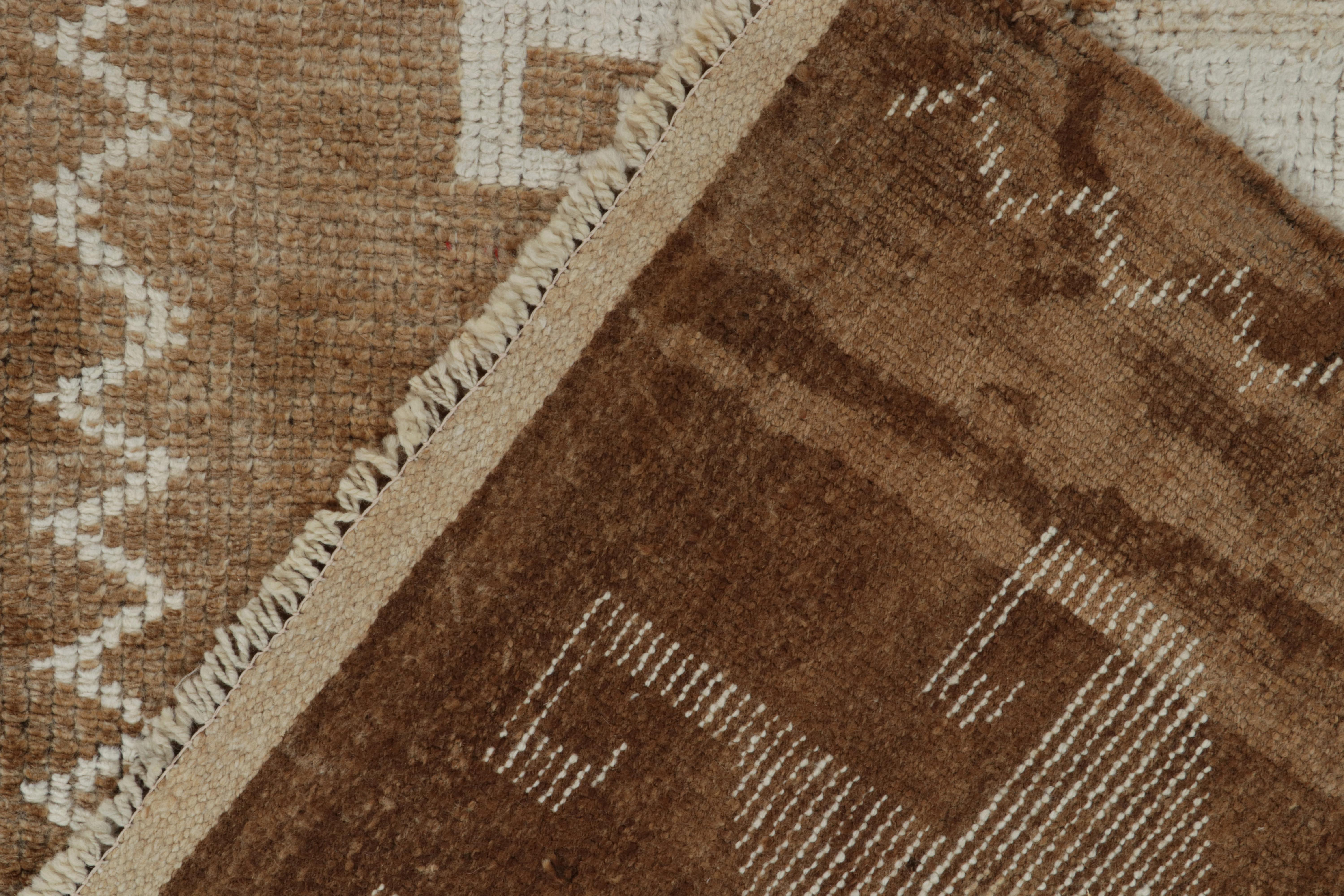 Wool Vintage Tribal Runner in Beige-Brown and White Geometric Patterns by Rug & Kilim For Sale
