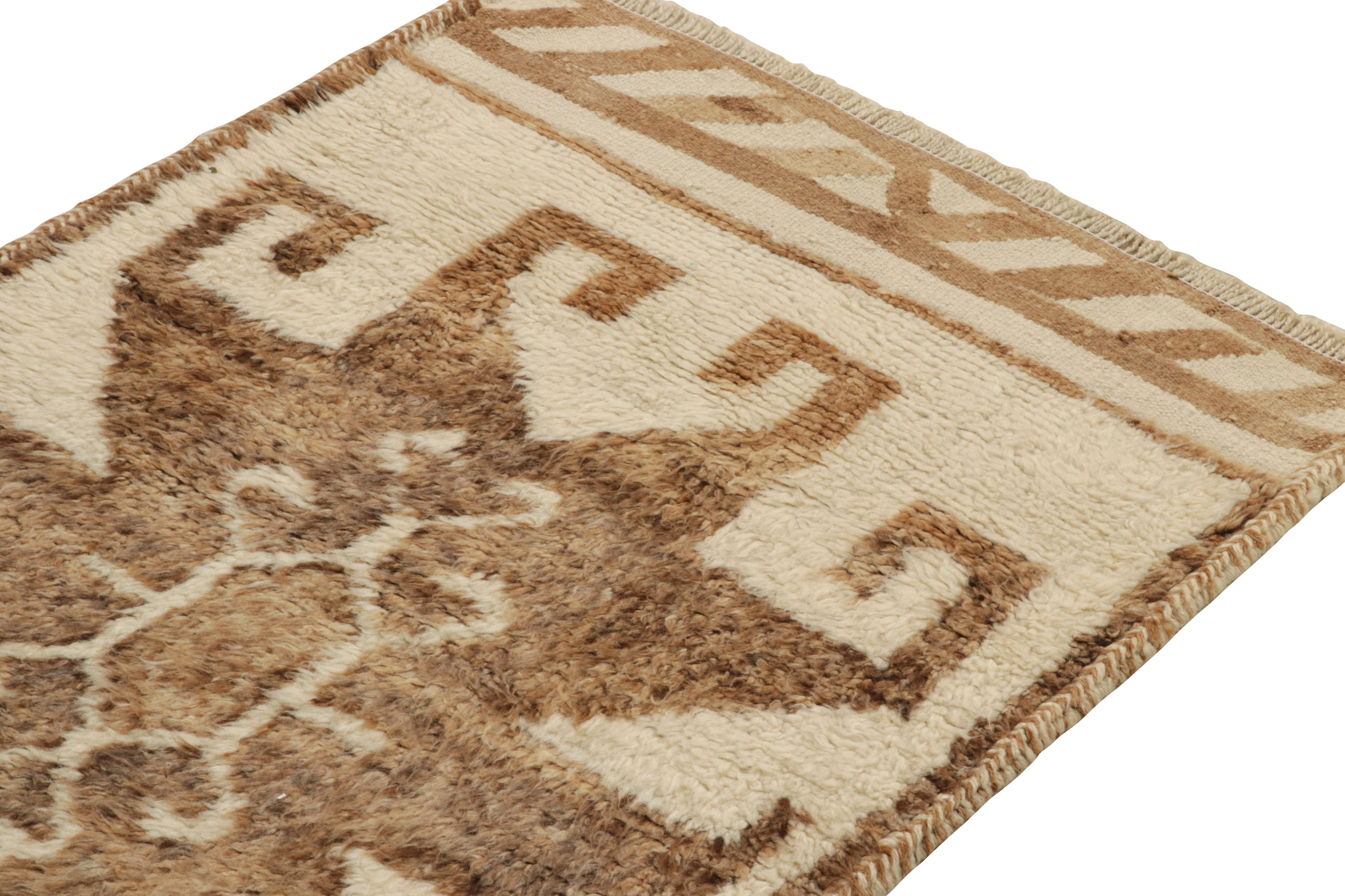 Hand-Knotted Vintage Tribal Runner in Beige-Brown Geometric Patterns, Style by Rug & Kilim For Sale