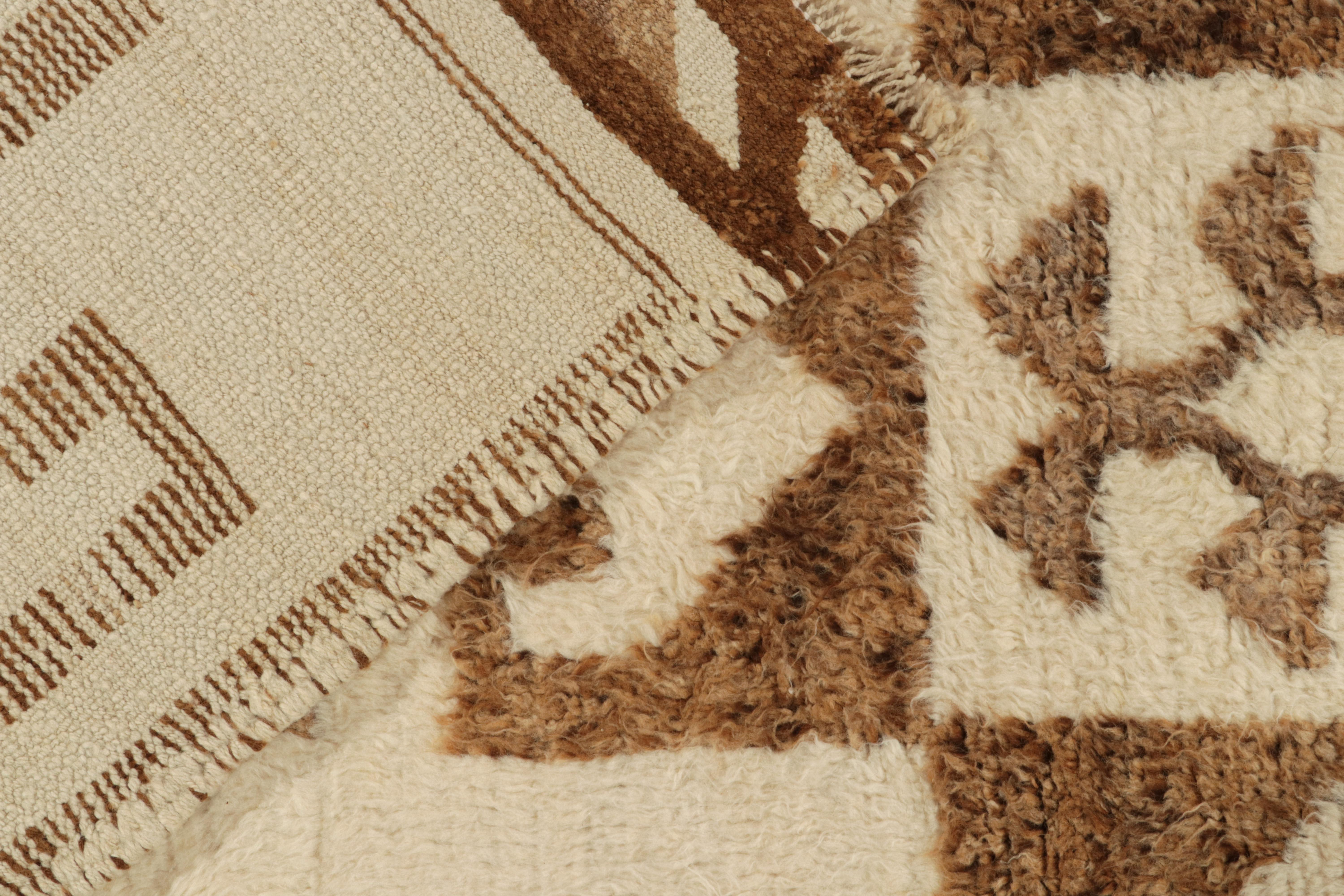 Wool Vintage Tribal Runner in Beige-Brown Geometric Patterns, Style by Rug & Kilim For Sale