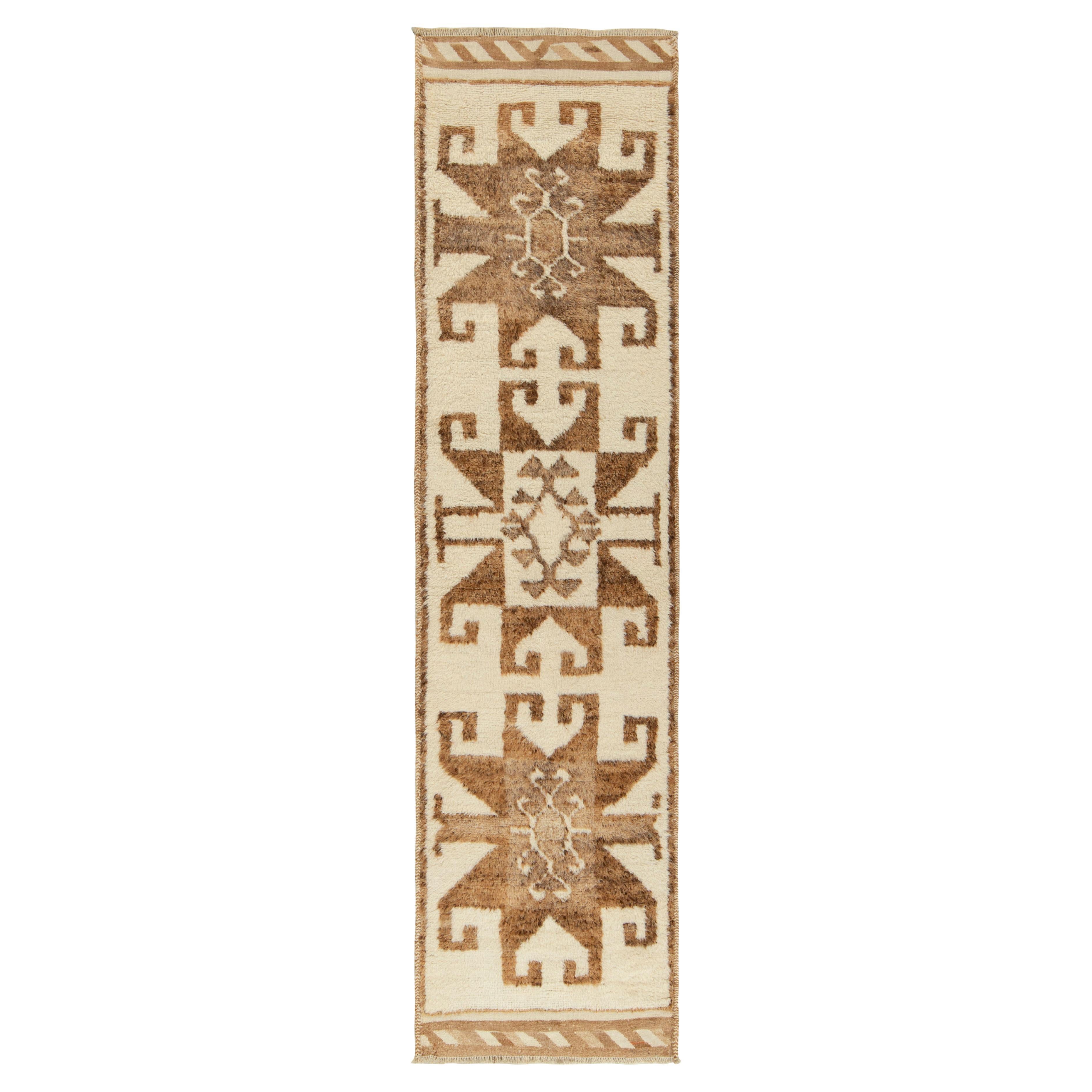 Vintage Tribal Runner in Beige-Brown Geometric Patterns, Style by Rug & Kilim For Sale