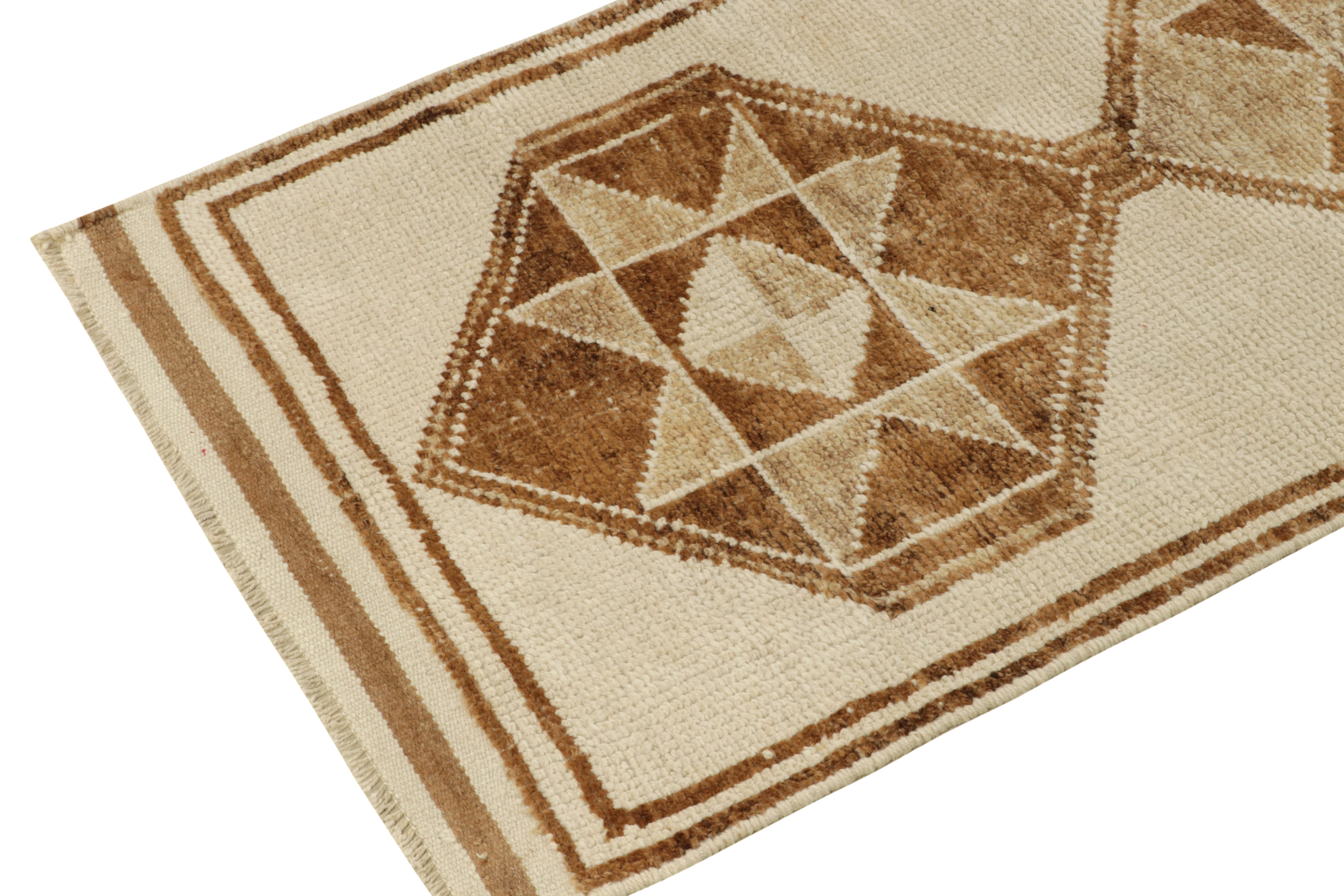 Hand-Knotted Vintage Tribal Runner in Beige-Brown Geometric Patterns, Star by Rug & Kilim For Sale