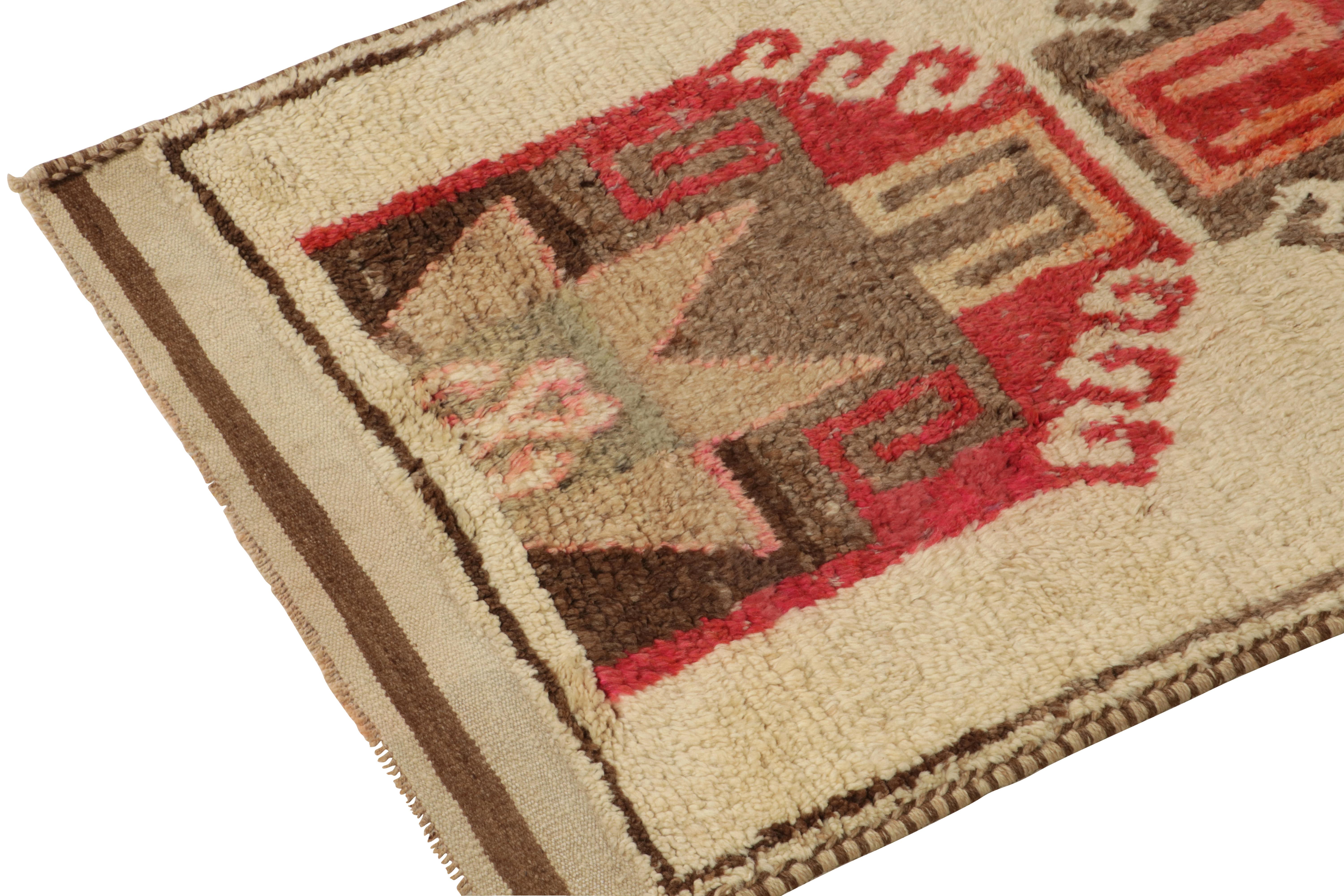 Hand-Knotted Vintage Tribal Runner in Beige-Brown, Red Medallion Patterns by Rug & Kilim For Sale