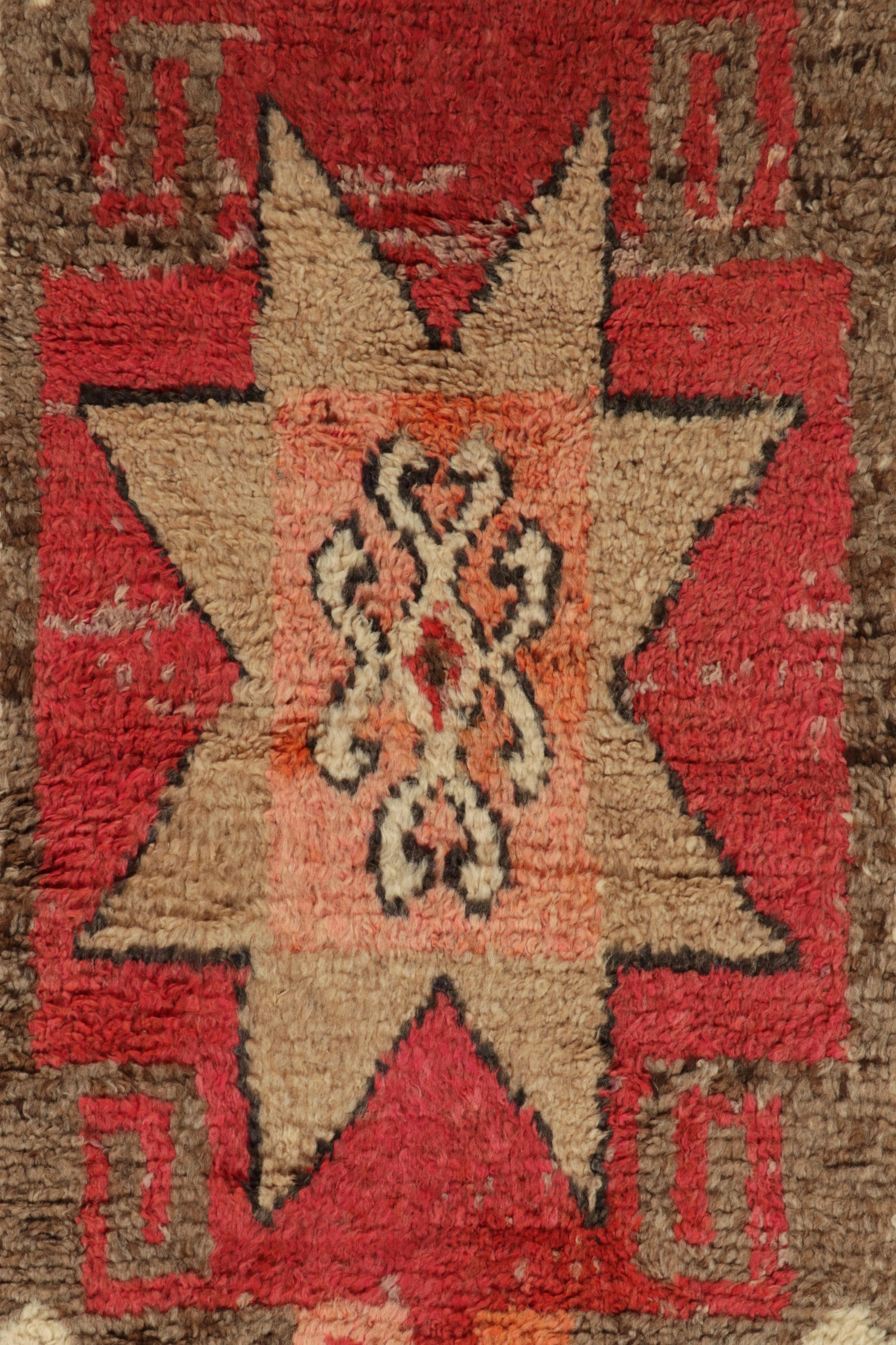 Mid-20th Century Vintage Tribal Runner in Beige-Brown, Red Medallion Patterns by Rug & Kilim For Sale