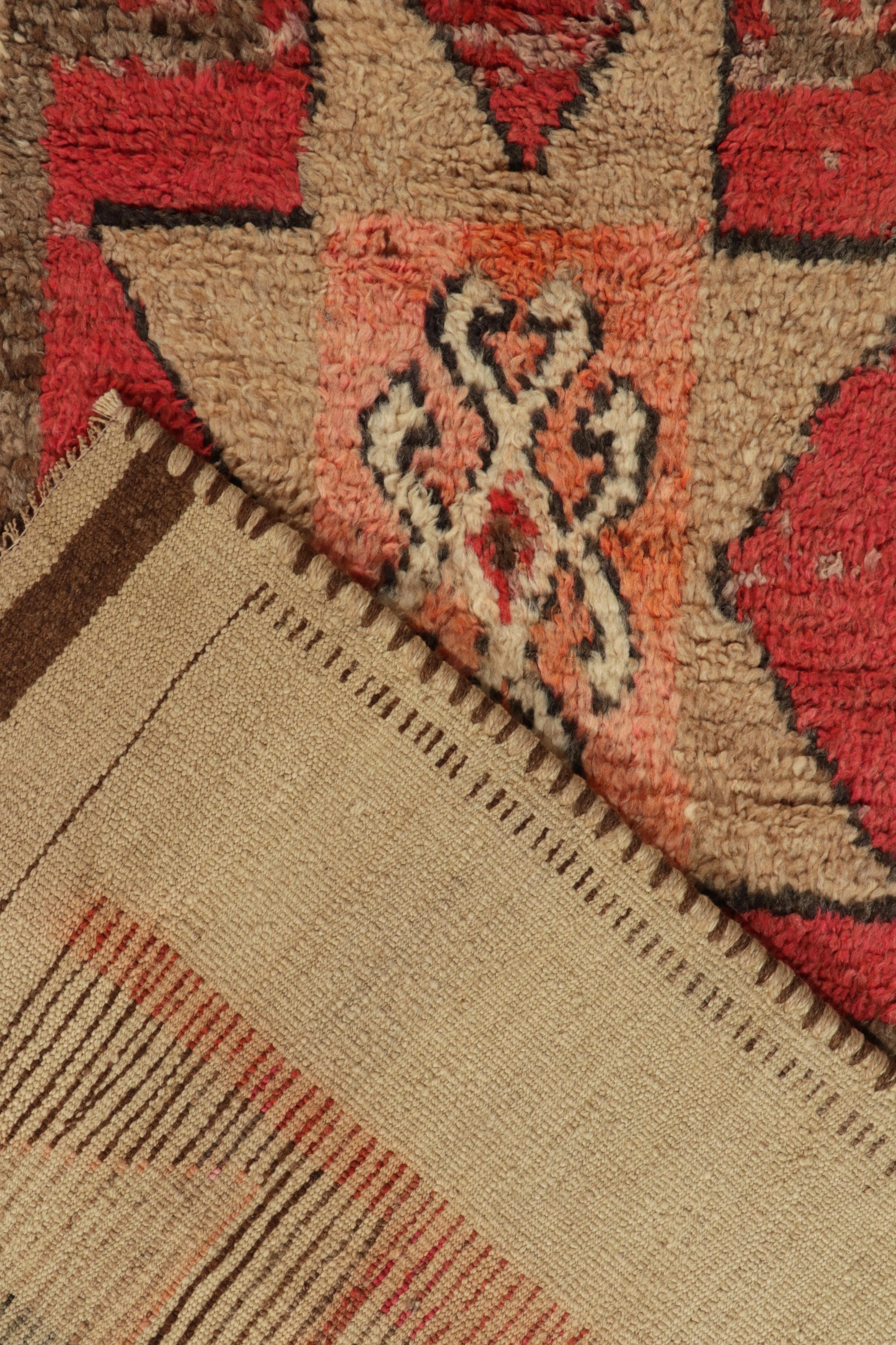 Wool Vintage Tribal Runner in Beige-Brown, Red Medallion Patterns by Rug & Kilim For Sale