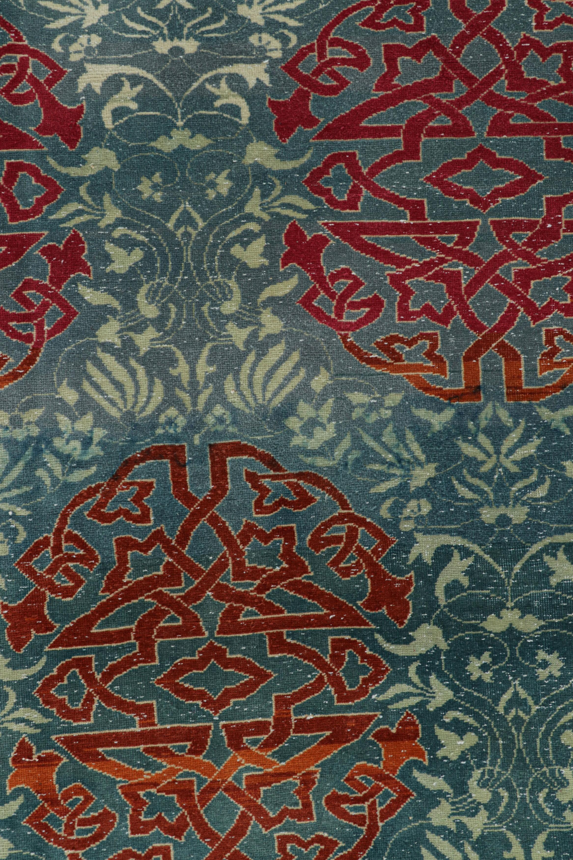 Alfombra Corredera Vintage Hereke Azul Teal con Medallones Arabescos  Rug & Kilim Turco en venta