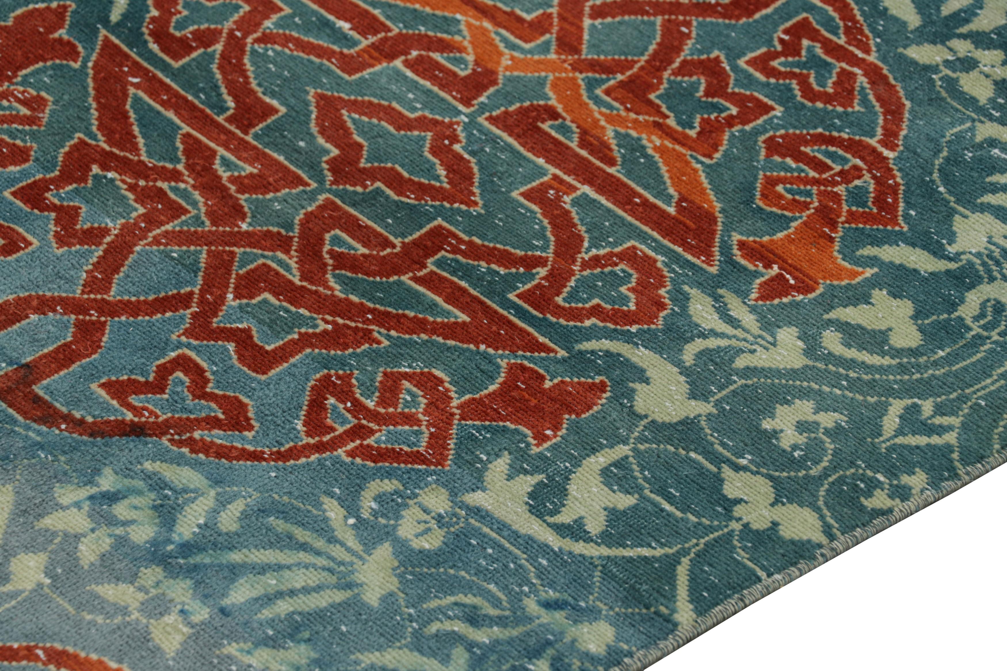 Alfombra Corredera Vintage Hereke Azul Teal con Medallones Arabescos  Rug & Kilim mediados del siglo XX en venta