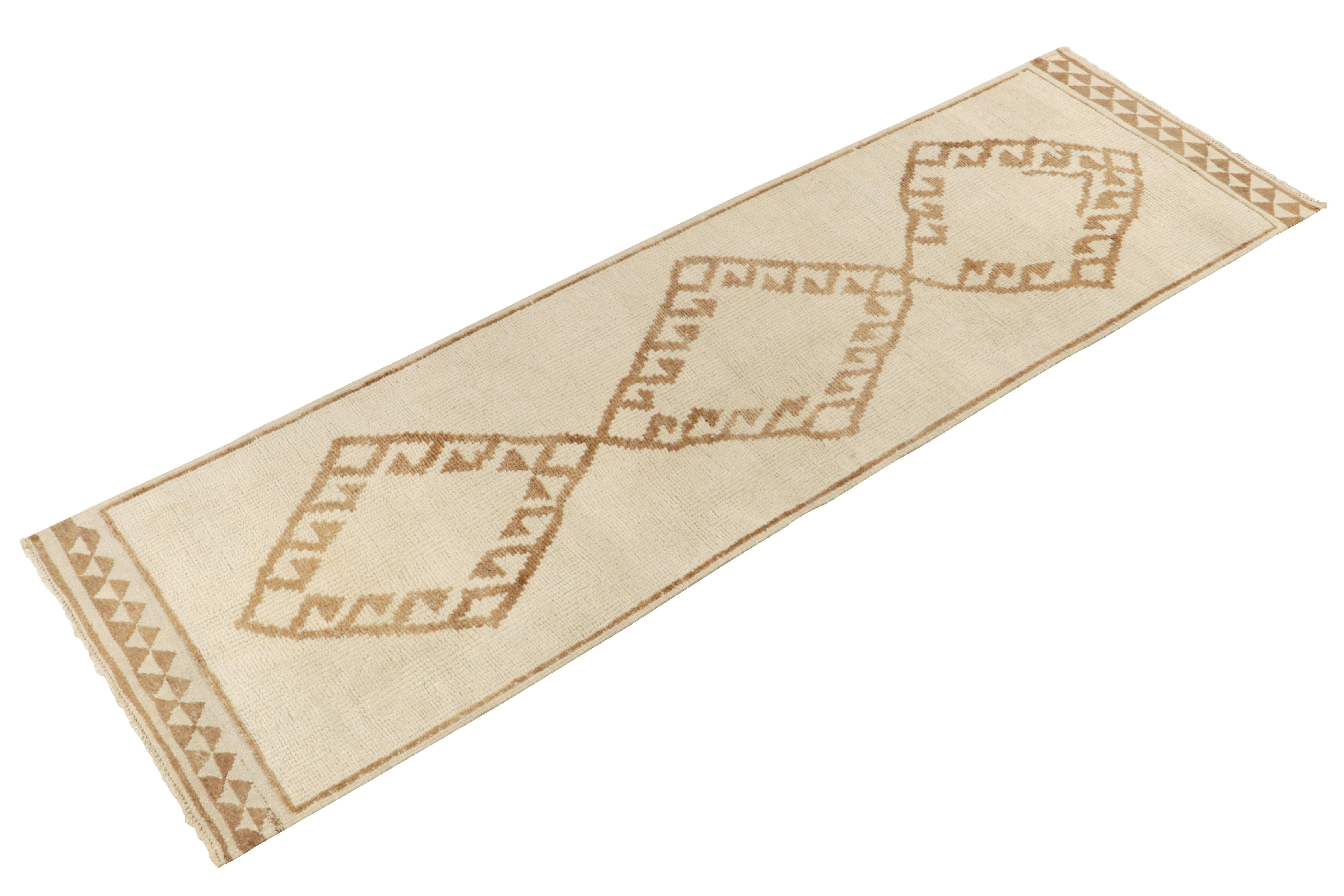 Turkish Vintage Tribal Runner in Off-White & Beige-Brown Medallion Patterns For Sale