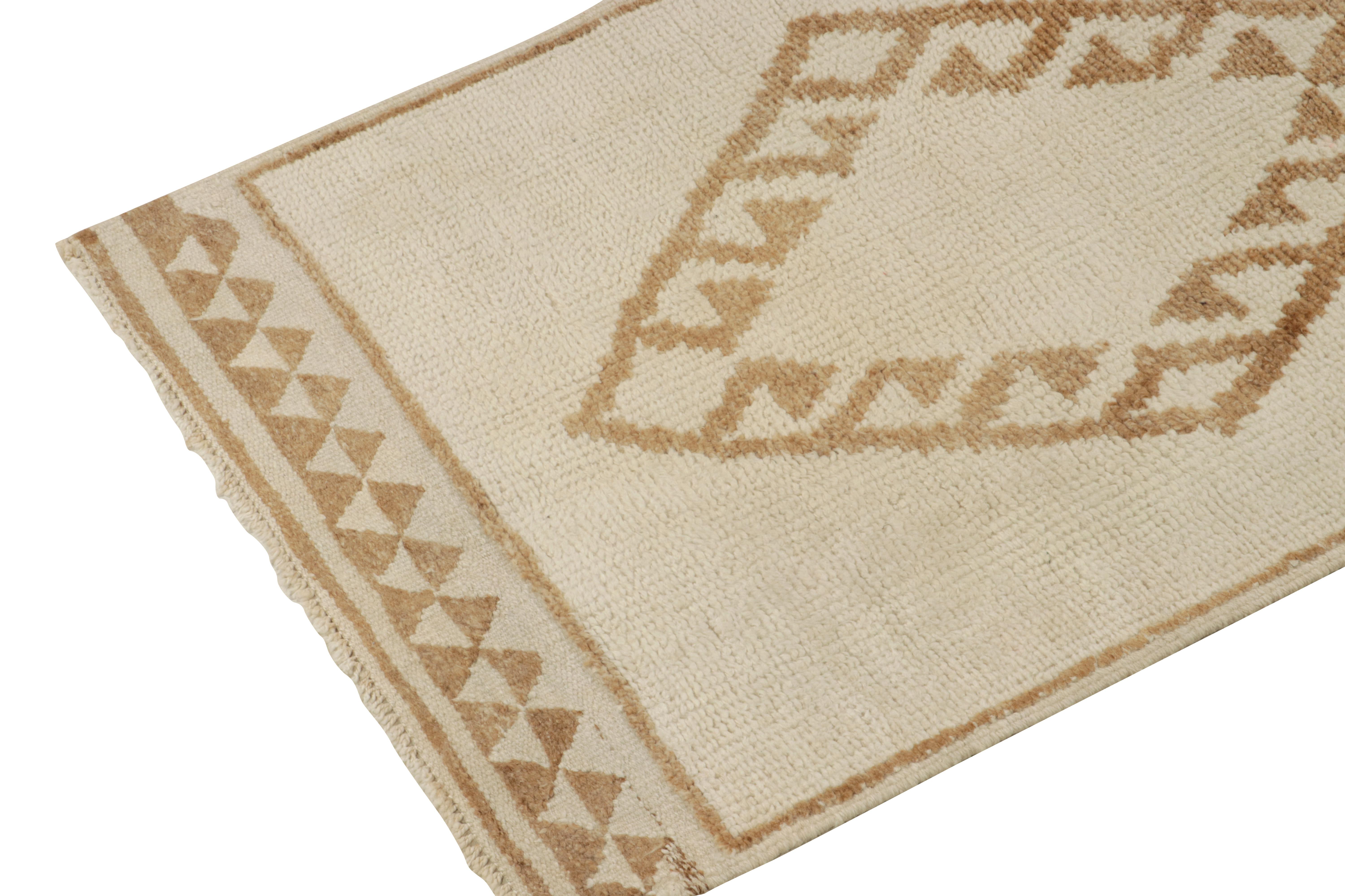 Hand-Knotted Vintage Tribal Runner in Off-White & Beige-Brown Medallion Patterns For Sale