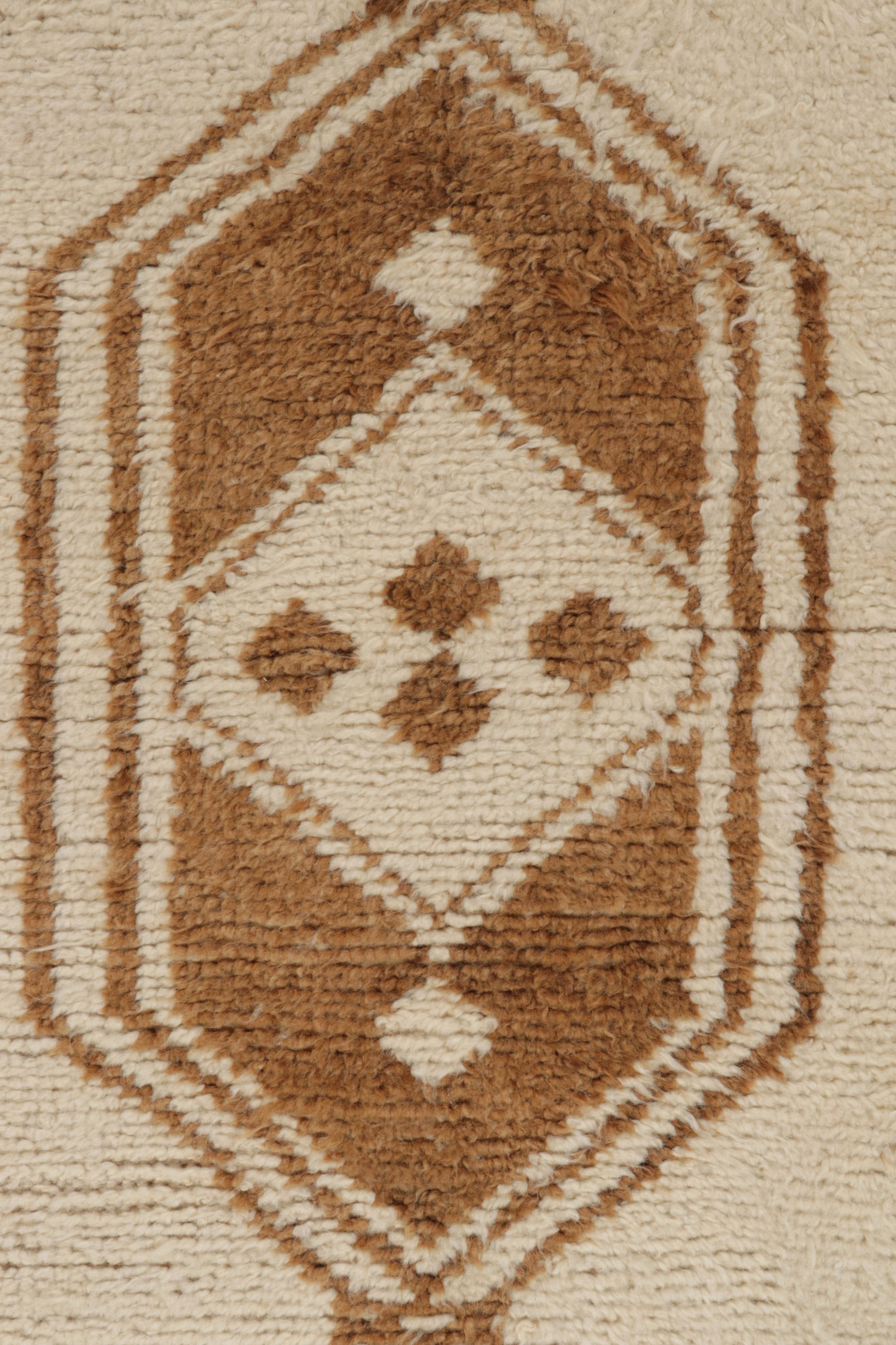 Mid-20th Century Vintage Tribal Runner in Off-White Beige-Brown Medallion Patterns by Rug & Kilim For Sale