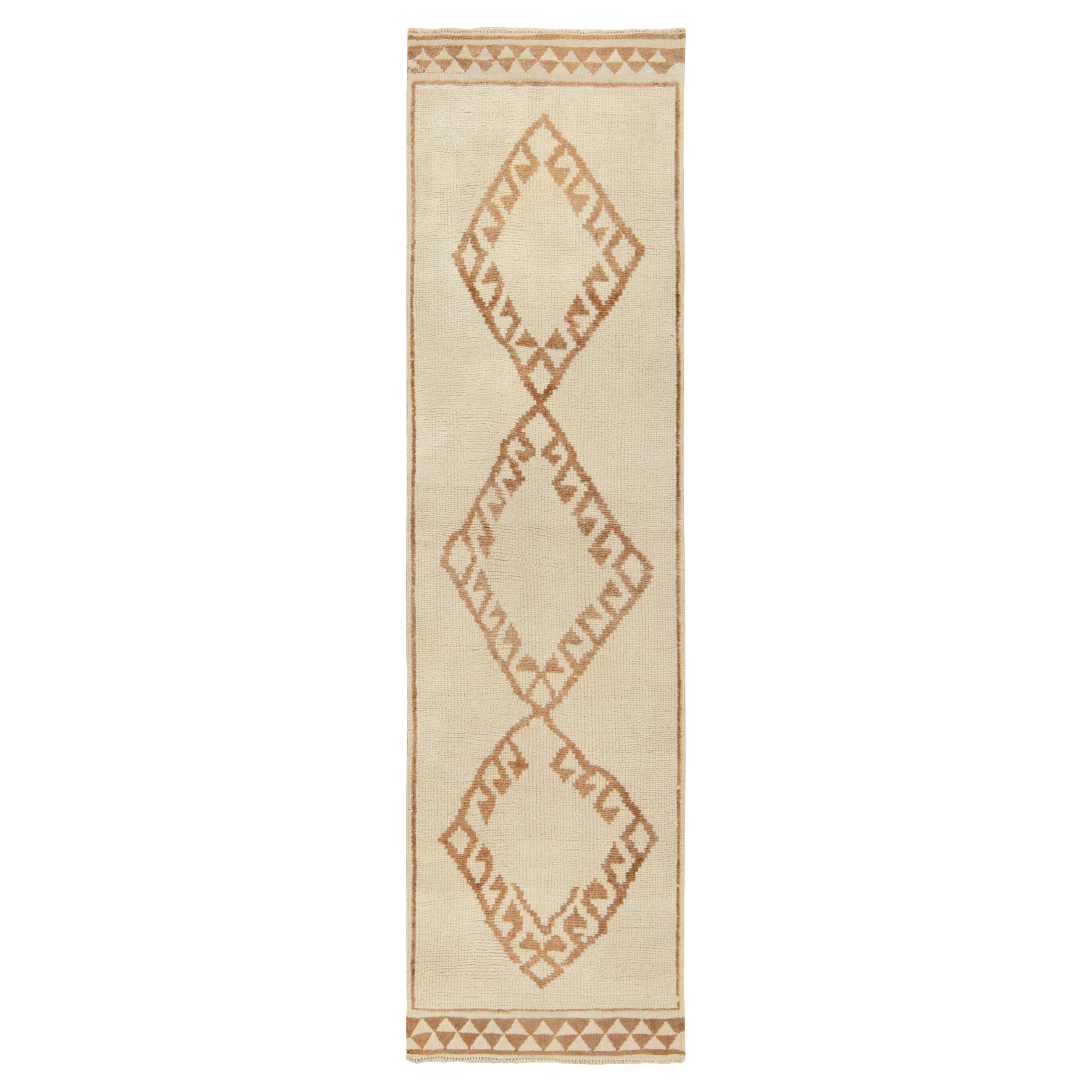 Vintage Tribal Runner in Off-White & Beige-Brown Medallion Patterns For Sale