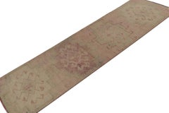 Vintage Tribal Runner in Pink Beige and Green Medallion Pattern by Rug & Kilim