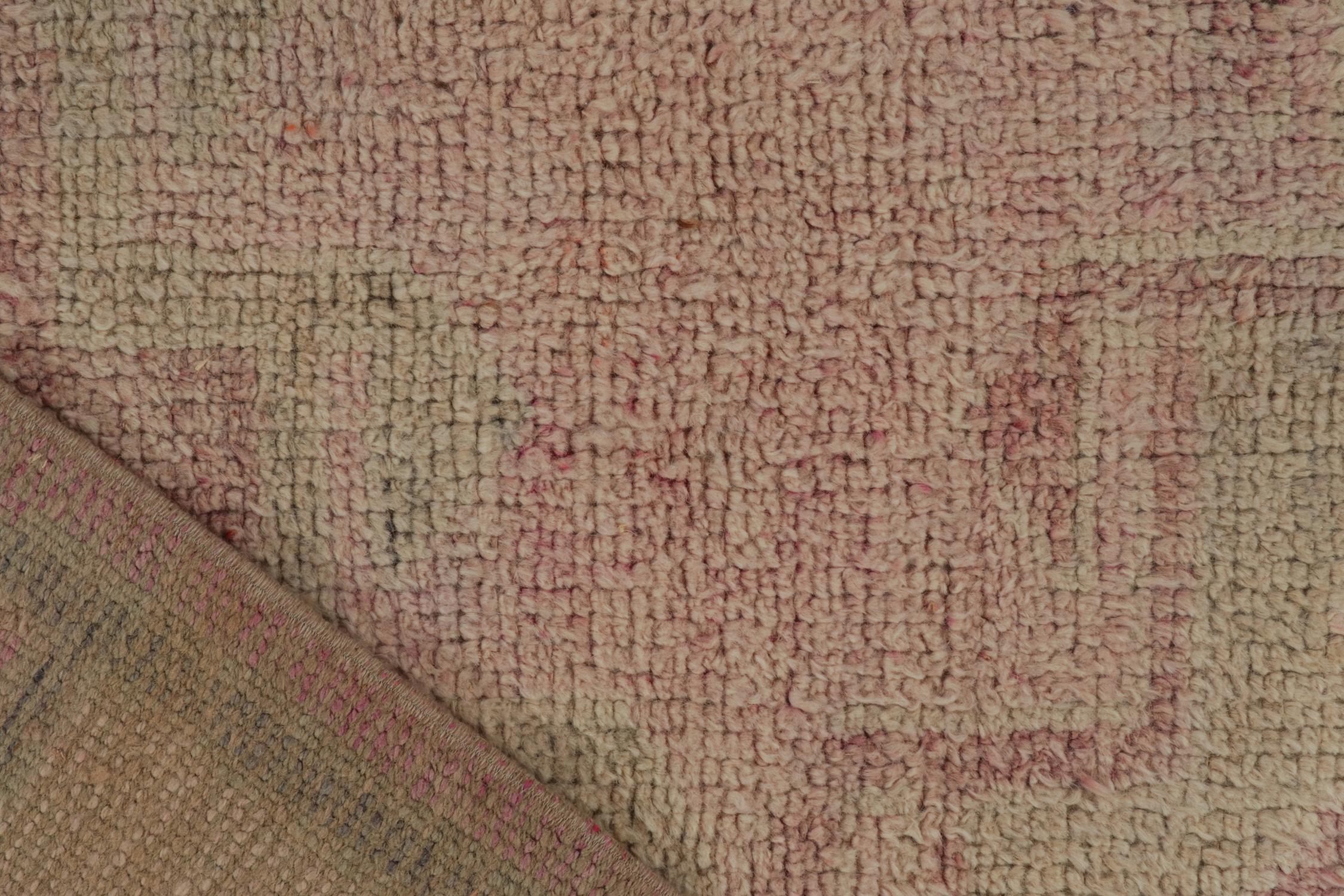 Wool Vintage Tribal Runner in Pink Beige and Green Medallion Pattern by Rug & Kilim For Sale
