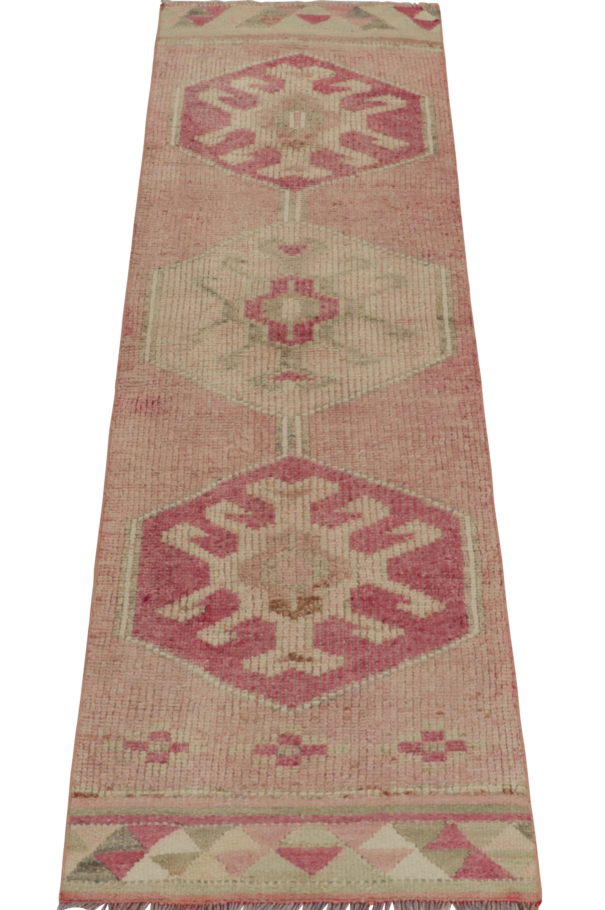 Turkish Vintage Tribal Runner in Pink with Medallion Patterns by Rug & Kilim For Sale