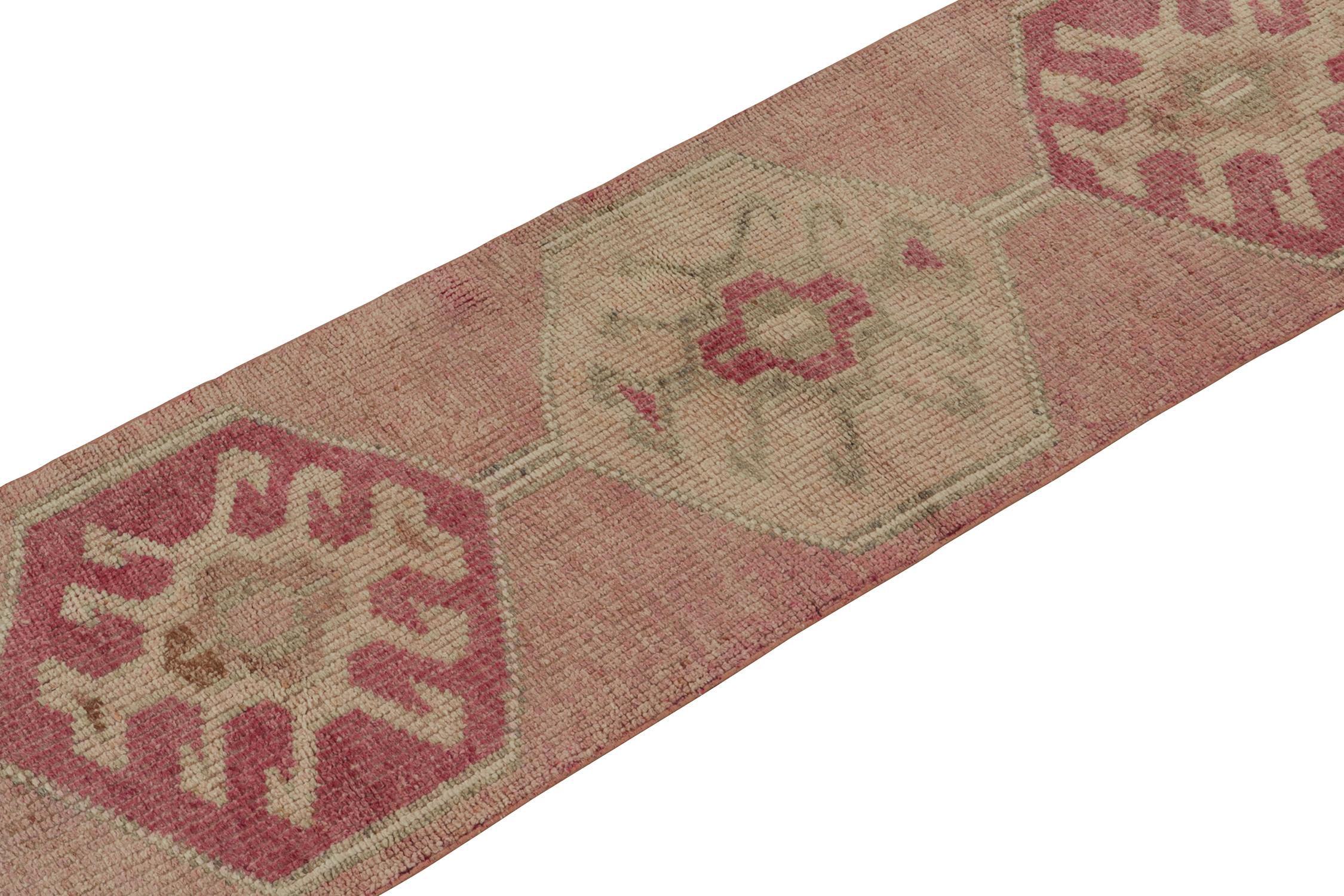 Hand-Knotted Vintage Tribal Runner in Pink with Medallion Patterns by Rug & Kilim For Sale