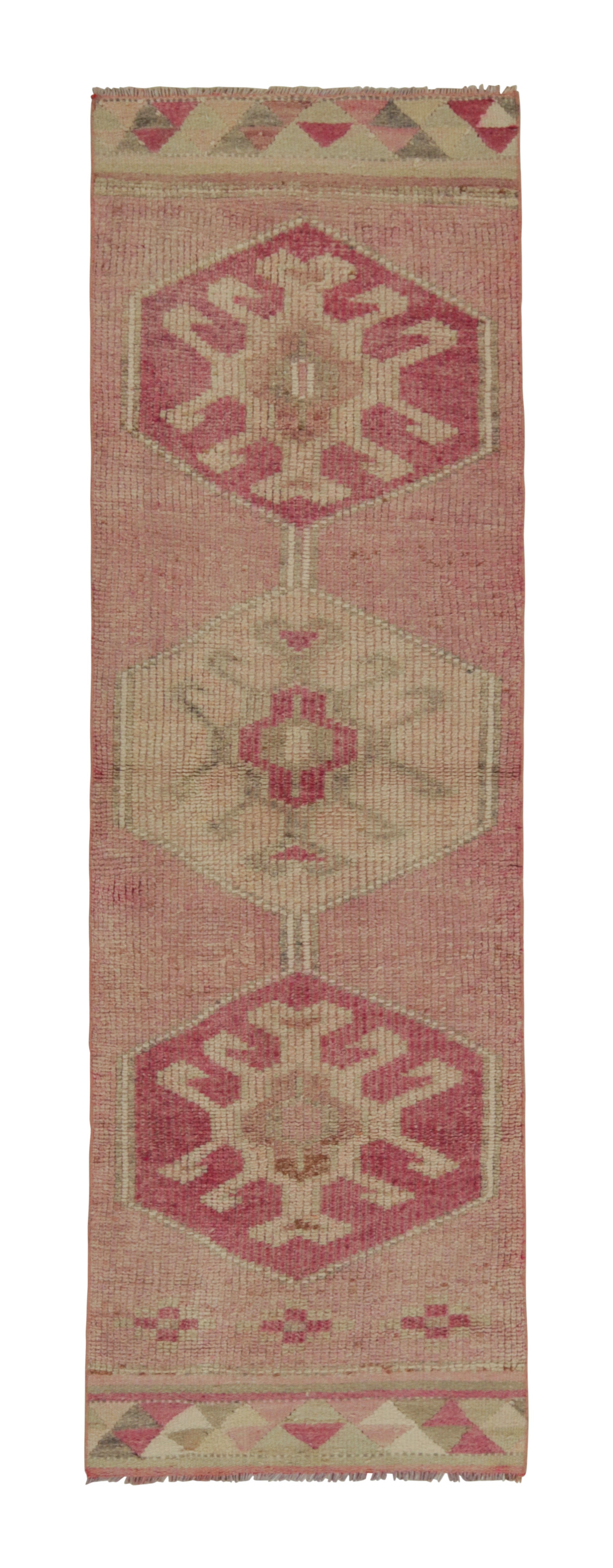 Vintage Tribal Runner in Pink with Medallion Patterns by Rug & Kilim For Sale