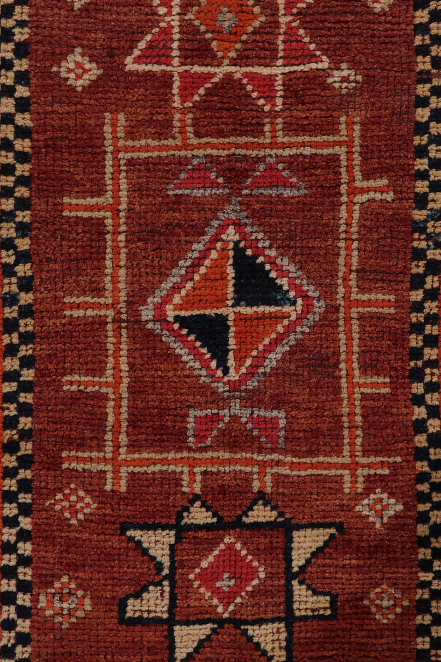 Mid-20th Century Vintage Tribal Runner in Red, Brown and Black Geometric Patterns by Rug & Kilim For Sale